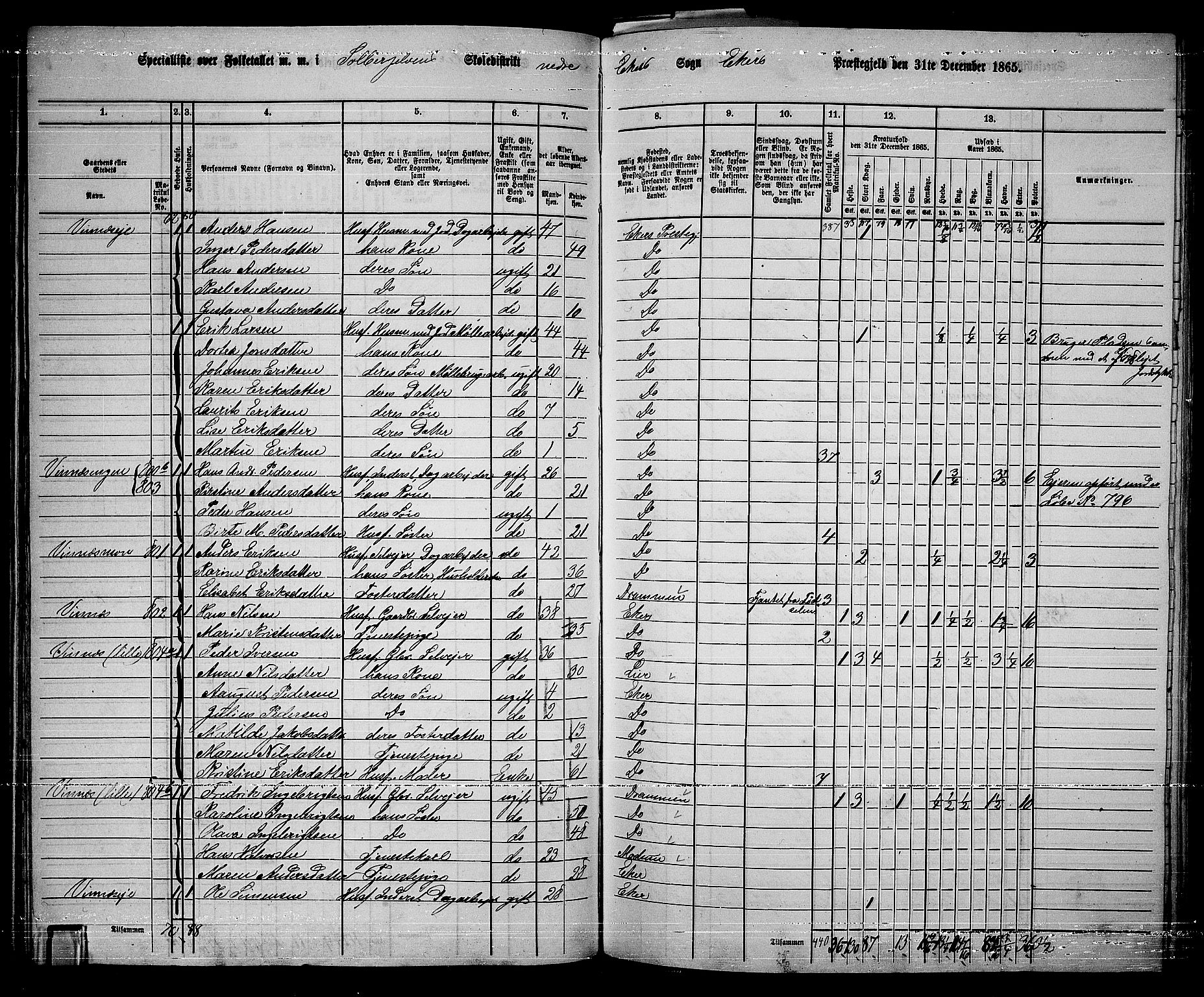 RA, 1865 census for Eiker, 1865, p. 357