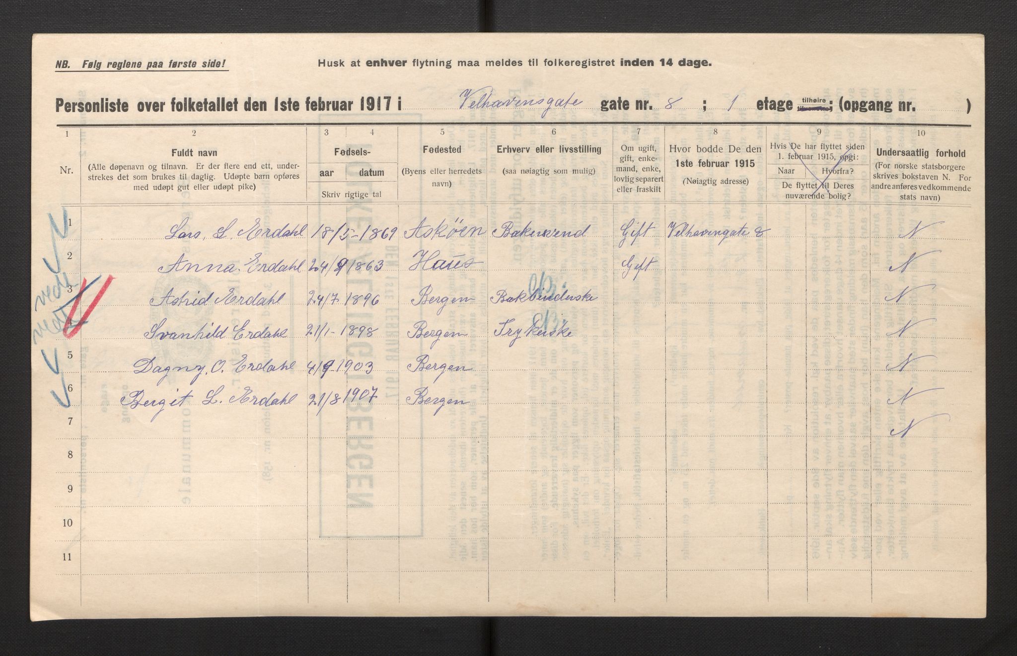 SAB, Municipal Census 1917 for Bergen, 1917, p. 44771