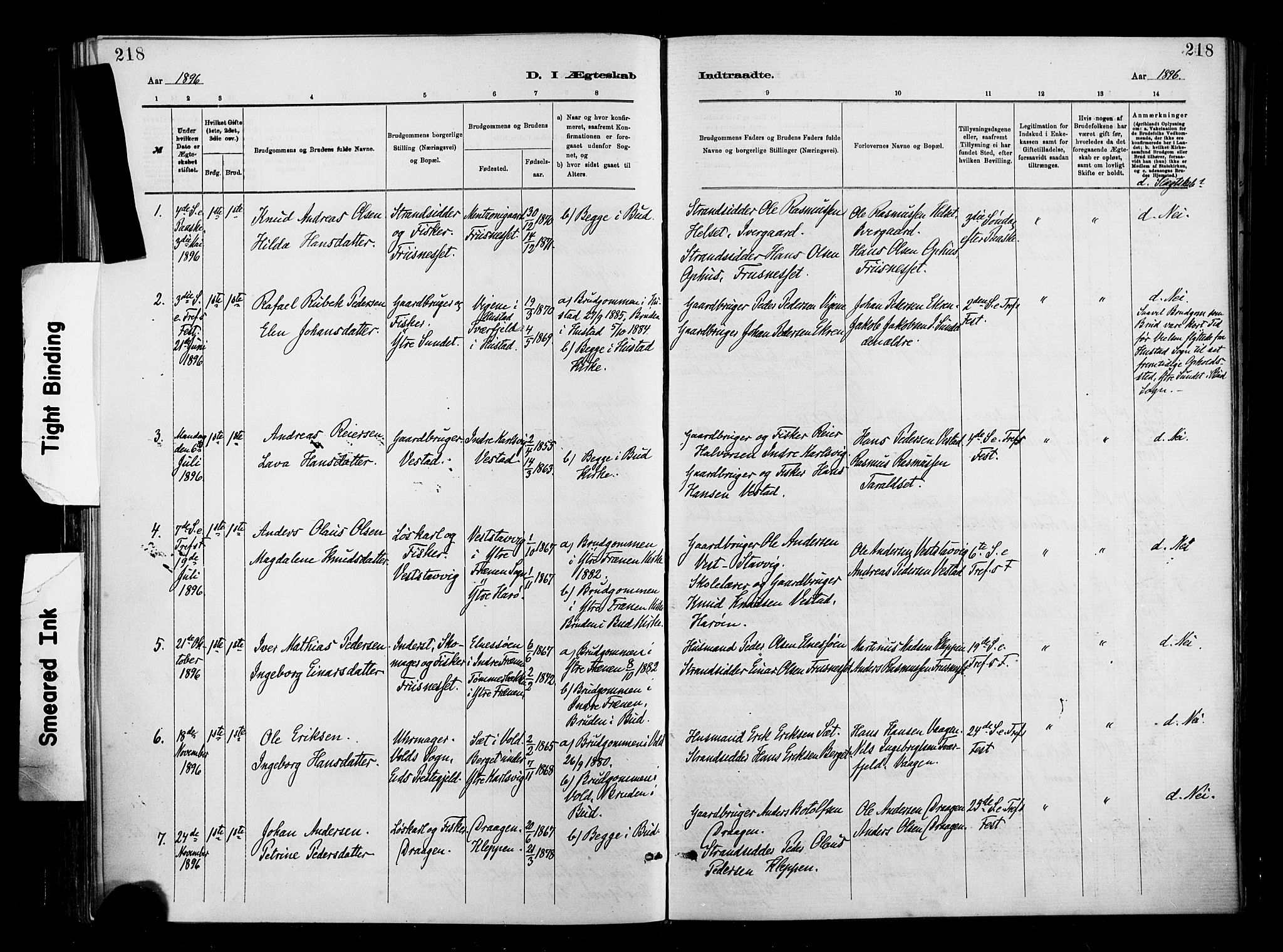 Ministerialprotokoller, klokkerbøker og fødselsregistre - Møre og Romsdal, SAT/A-1454/566/L0769: Parish register (official) no. 566A08, 1881-1903, p. 218