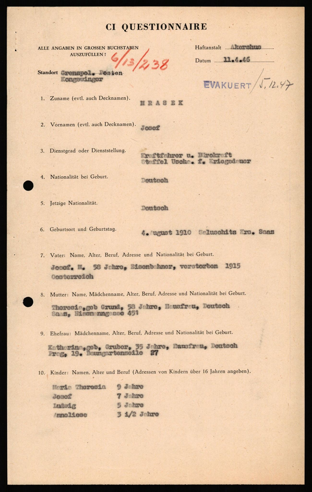 Forsvaret, Forsvarets overkommando II, AV/RA-RAFA-3915/D/Db/L0041: CI Questionaires.  Diverse nasjonaliteter., 1945-1946, p. 297