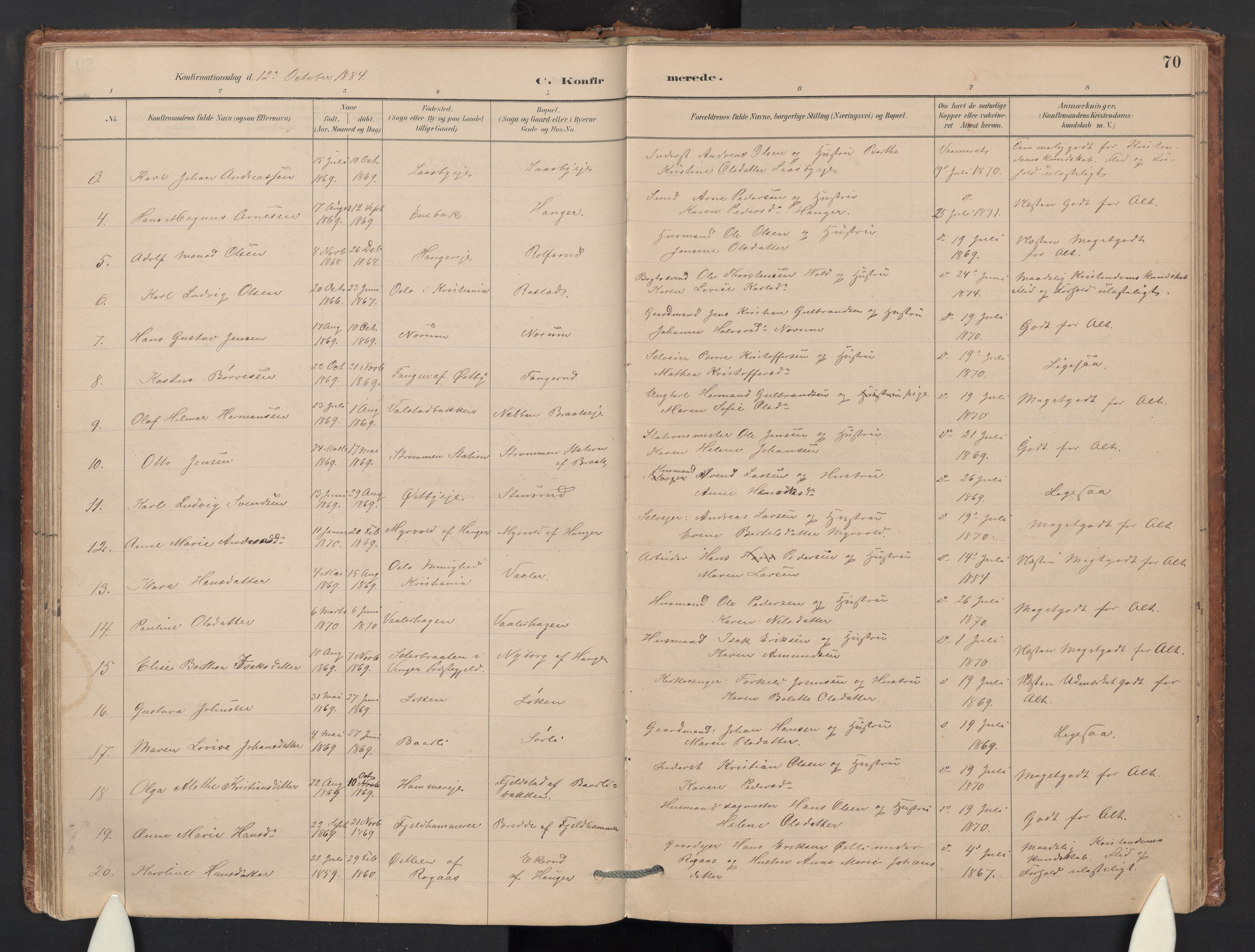 Skedsmo prestekontor Kirkebøker, SAO/A-10033a/G/Gb/L0001: Parish register (copy) no. II 1, 1883-1903, p. 70