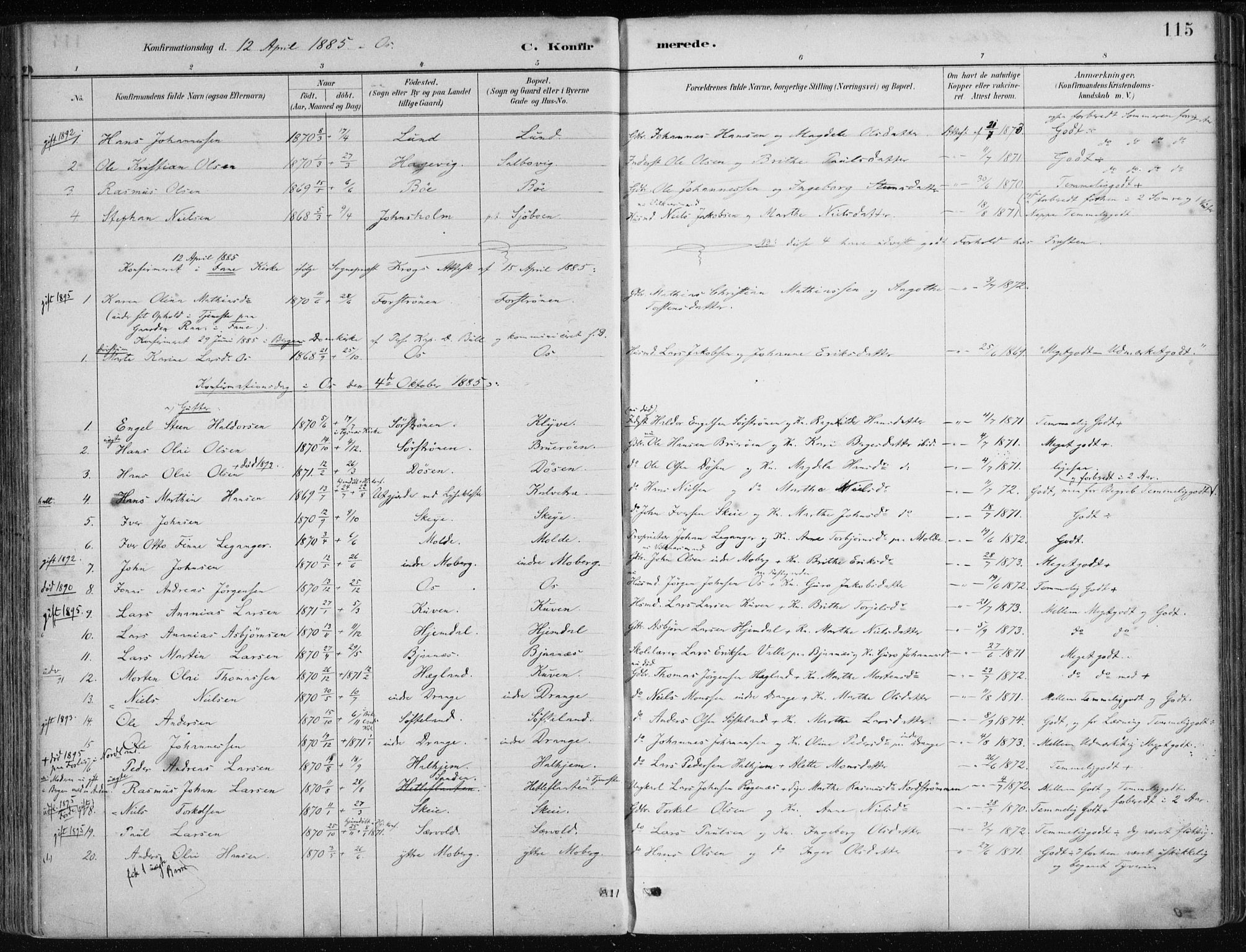 Os sokneprestembete, AV/SAB-A-99929: Parish register (official) no. B 1, 1885-1902, p. 115