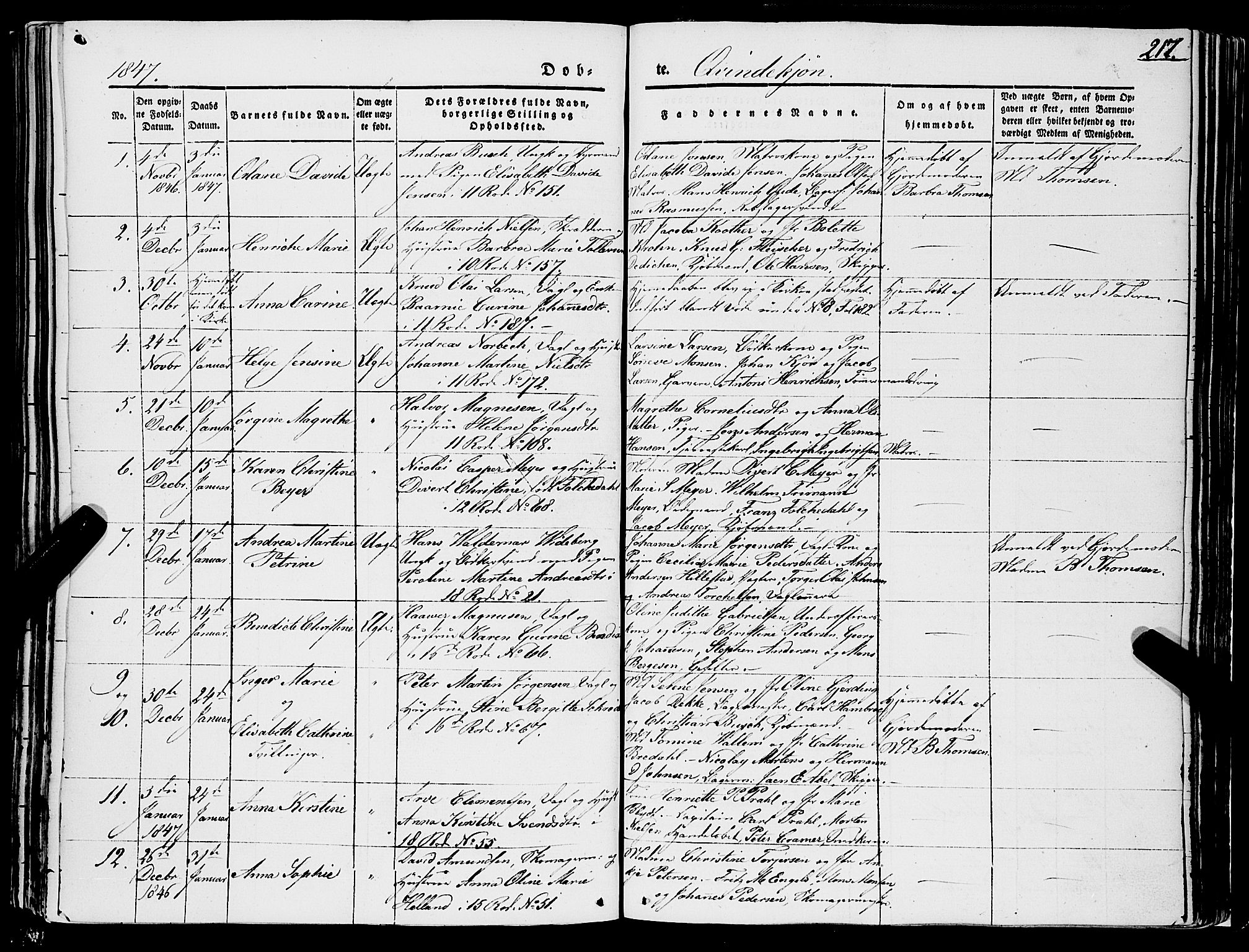 Domkirken sokneprestembete, SAB/A-74801/H/Haa/L0019: Parish register (official) no. B 2, 1841-1851, p. 217