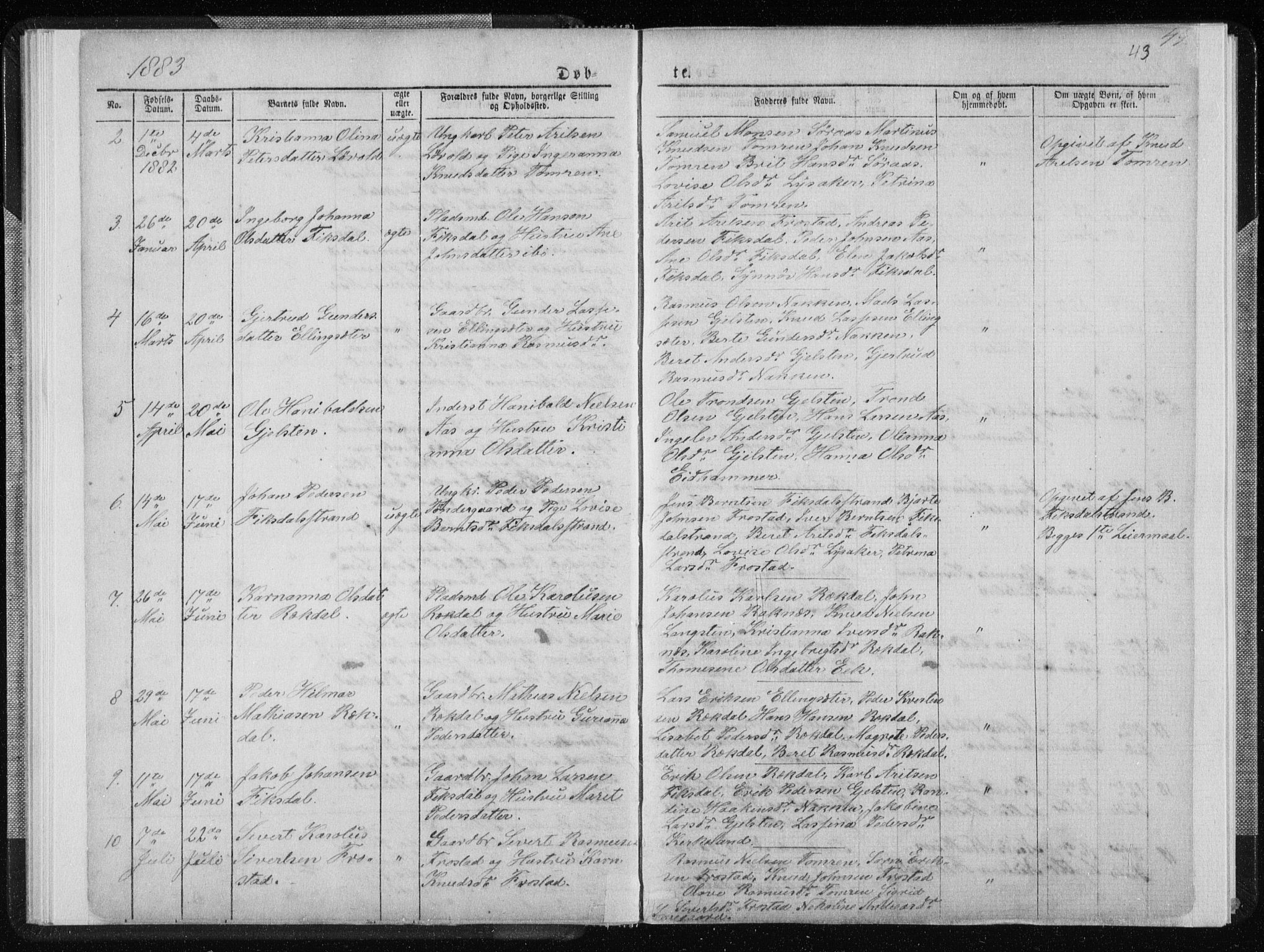 Ministerialprotokoller, klokkerbøker og fødselsregistre - Møre og Romsdal, AV/SAT-A-1454/540/L0541: Parish register (copy) no. 540C01, 1867-1920, p. 43