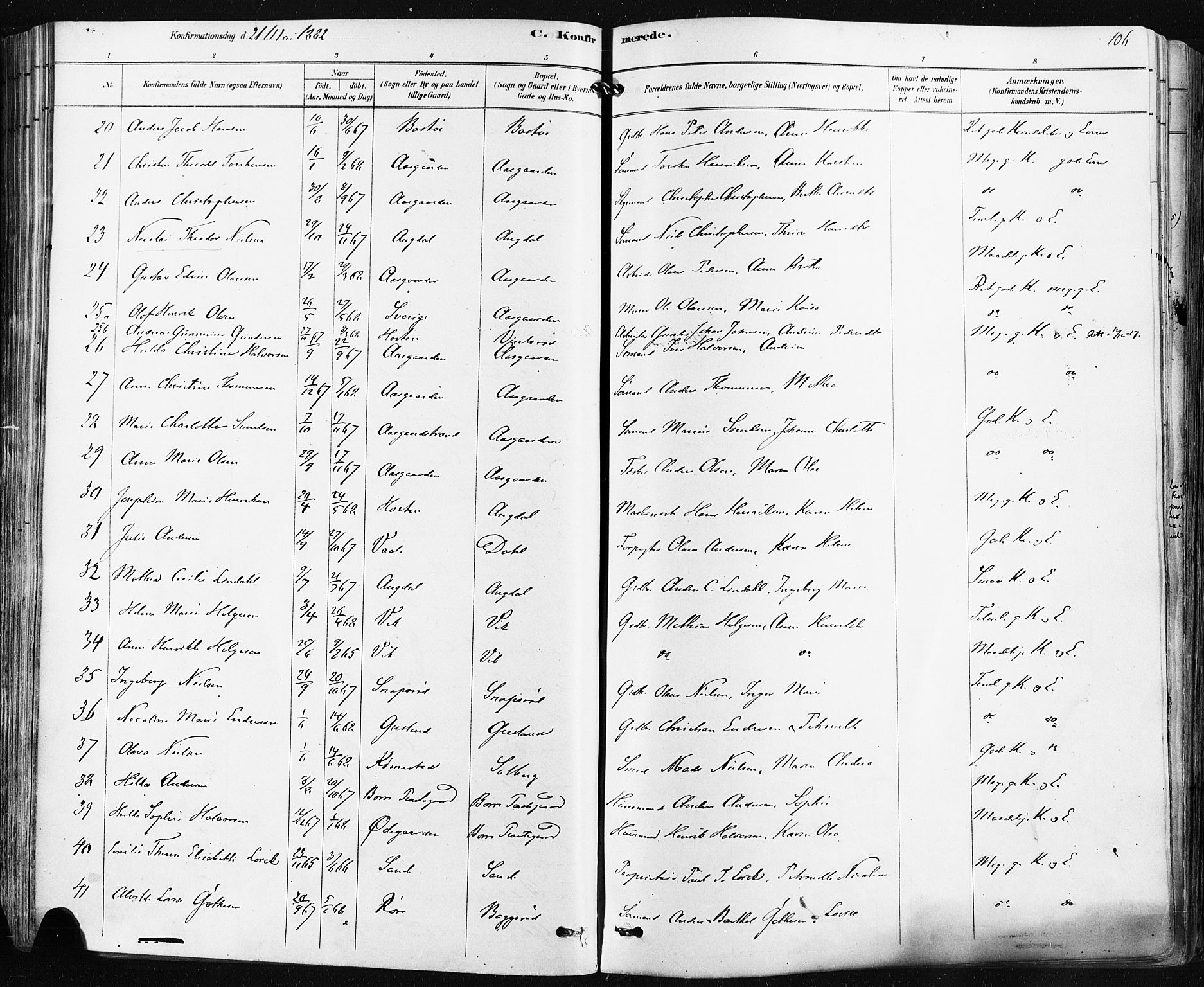 Borre kirkebøker, AV/SAKO-A-338/F/Fa/L0009: Parish register (official) no. I 9, 1878-1896, p. 106