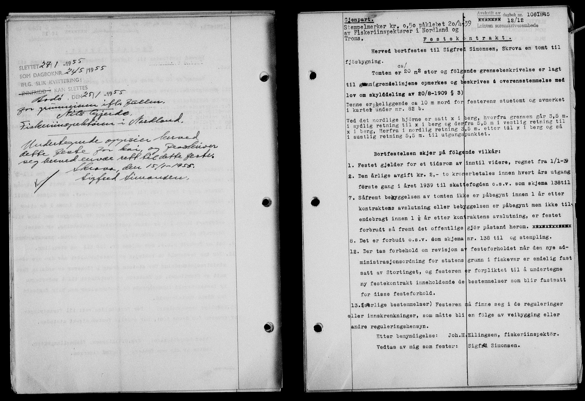 Lofoten sorenskriveri, SAT/A-0017/1/2/2C/L0013a: Mortgage book no. 13a, 1944-1946, Diary no: : 1061/1945