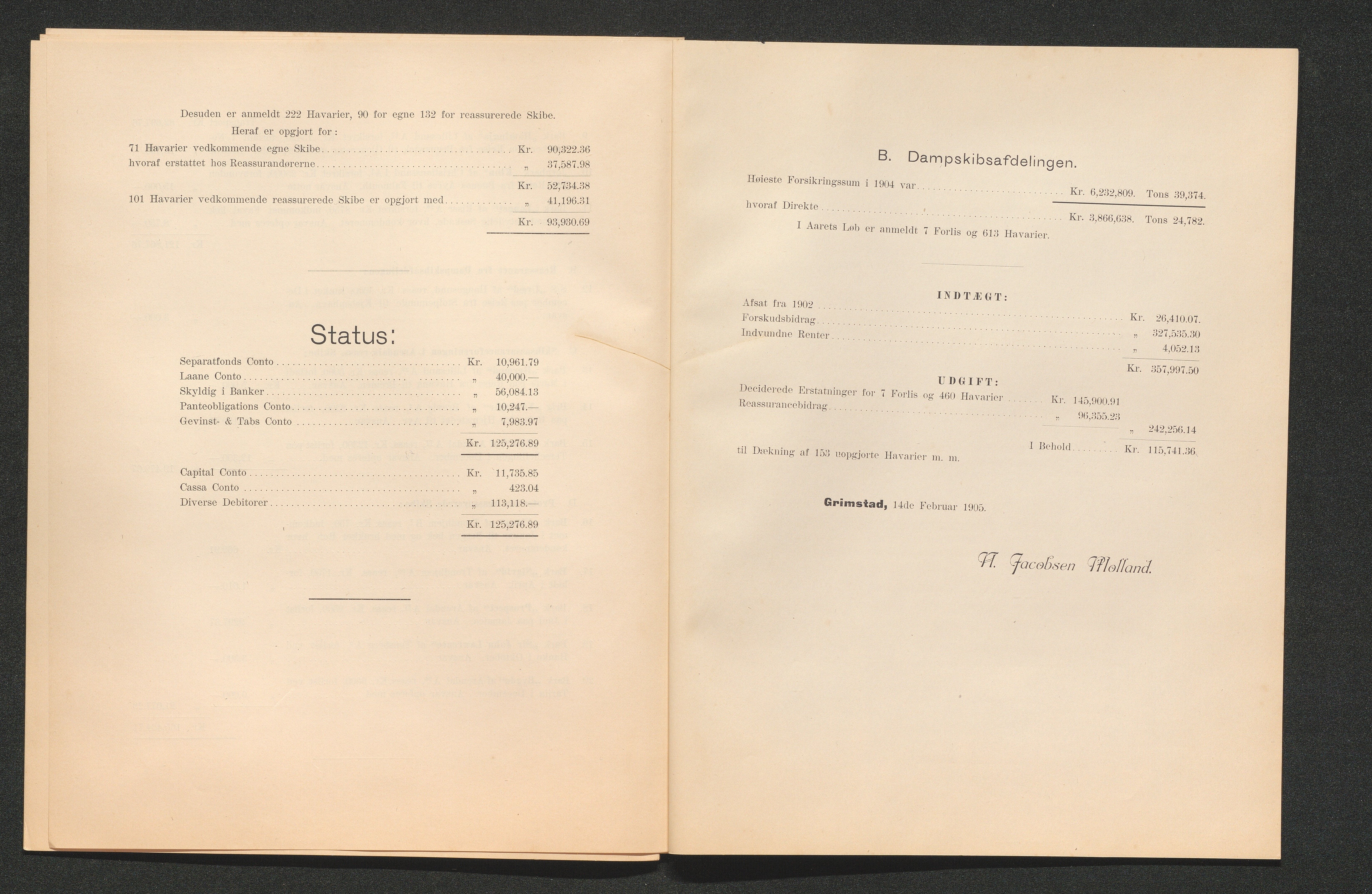 Agders Gjensidige Assuranceforening, AAKS/PA-1718/05/L0003: Regnskap, seilavdeling, pakkesak, 1890-1912