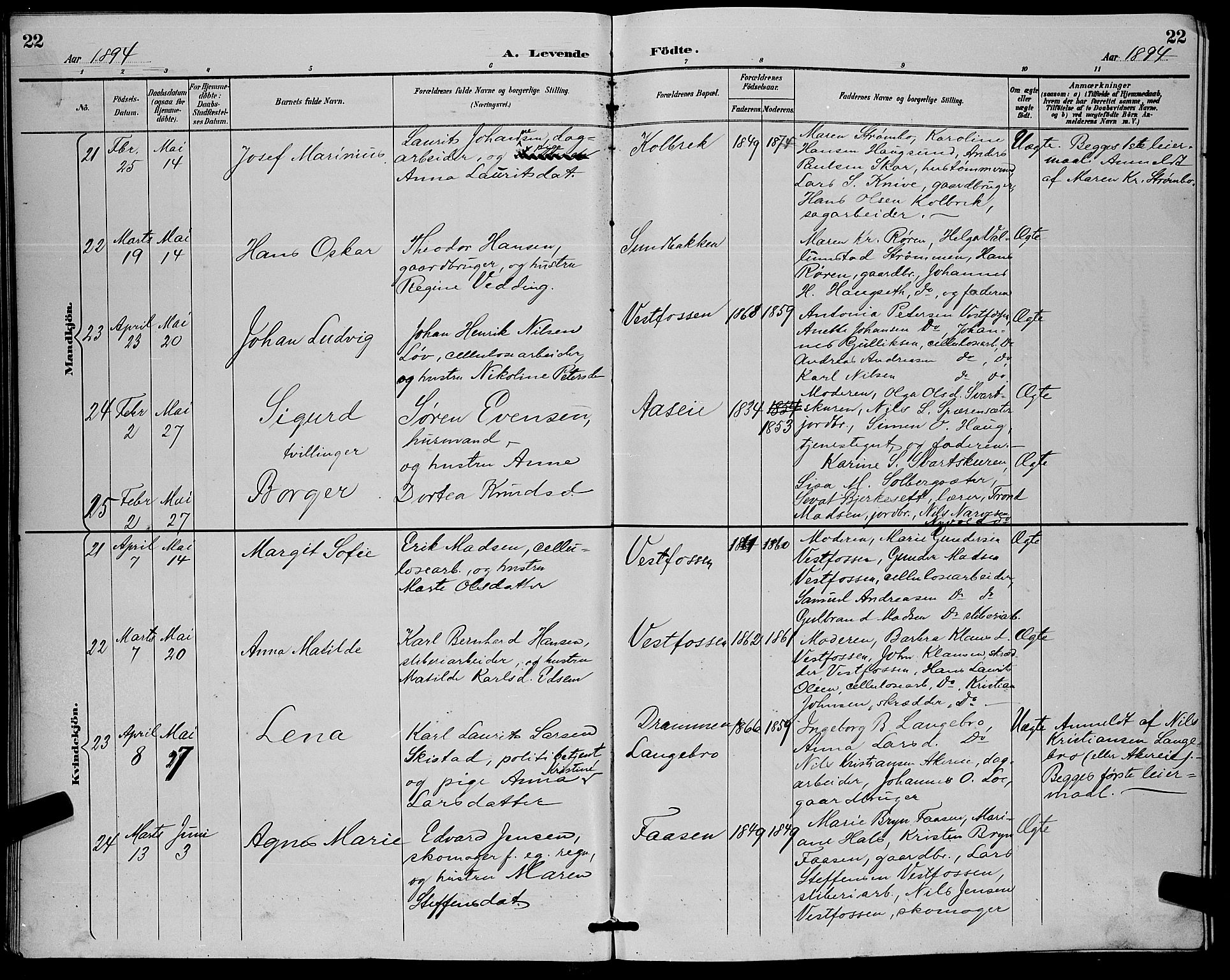 Eiker kirkebøker, SAKO/A-4/G/Ga/L0007: Parish register (copy) no. I 7, 1893-1902, p. 22