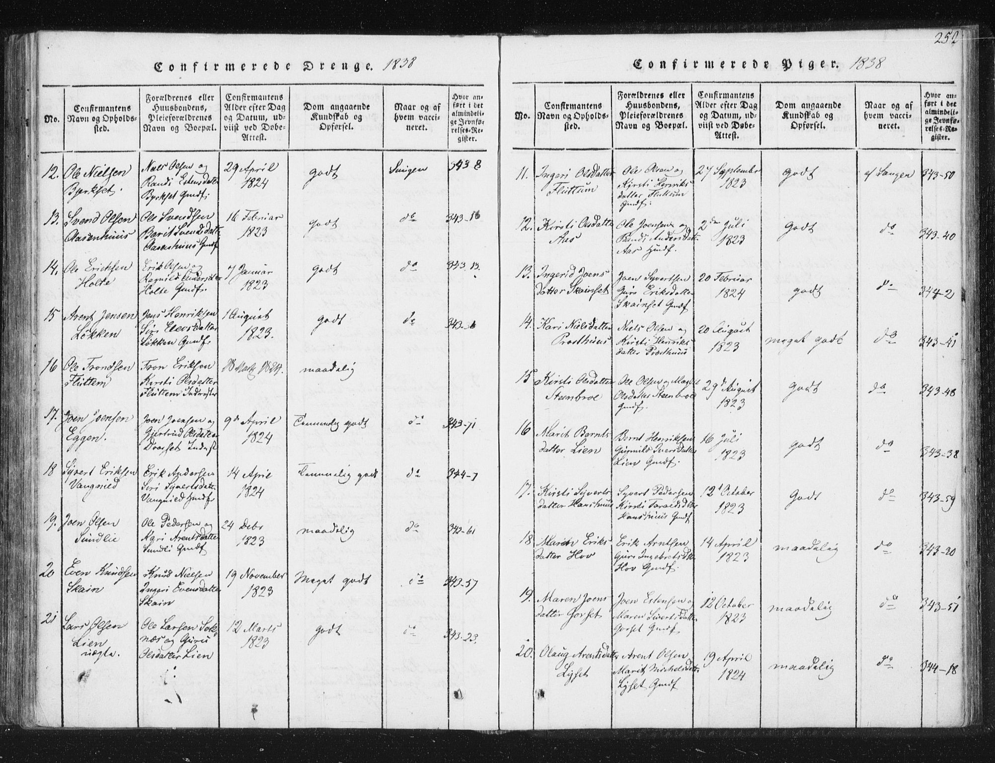 Ministerialprotokoller, klokkerbøker og fødselsregistre - Sør-Trøndelag, SAT/A-1456/689/L1037: Parish register (official) no. 689A02, 1816-1842, p. 252