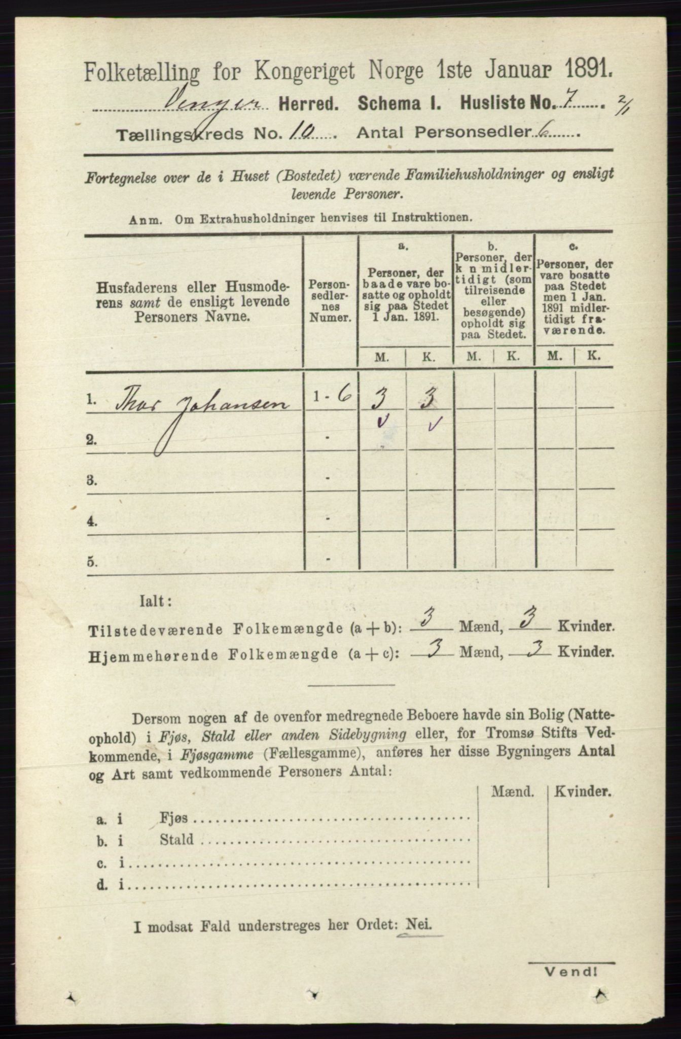 RA, 1891 census for 0421 Vinger, 1891, p. 4816