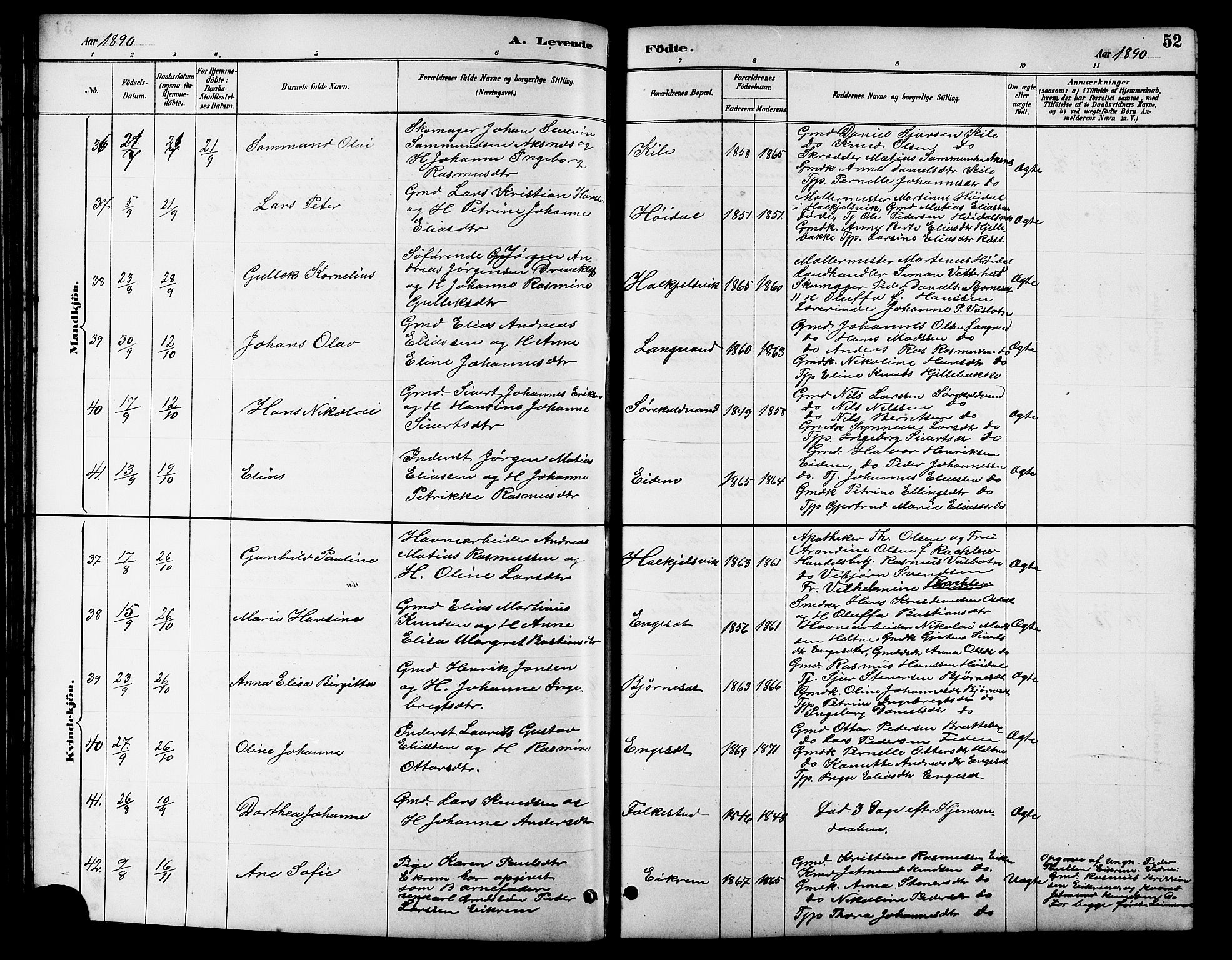 Ministerialprotokoller, klokkerbøker og fødselsregistre - Møre og Romsdal, AV/SAT-A-1454/511/L0158: Parish register (copy) no. 511C04, 1884-1903, p. 52