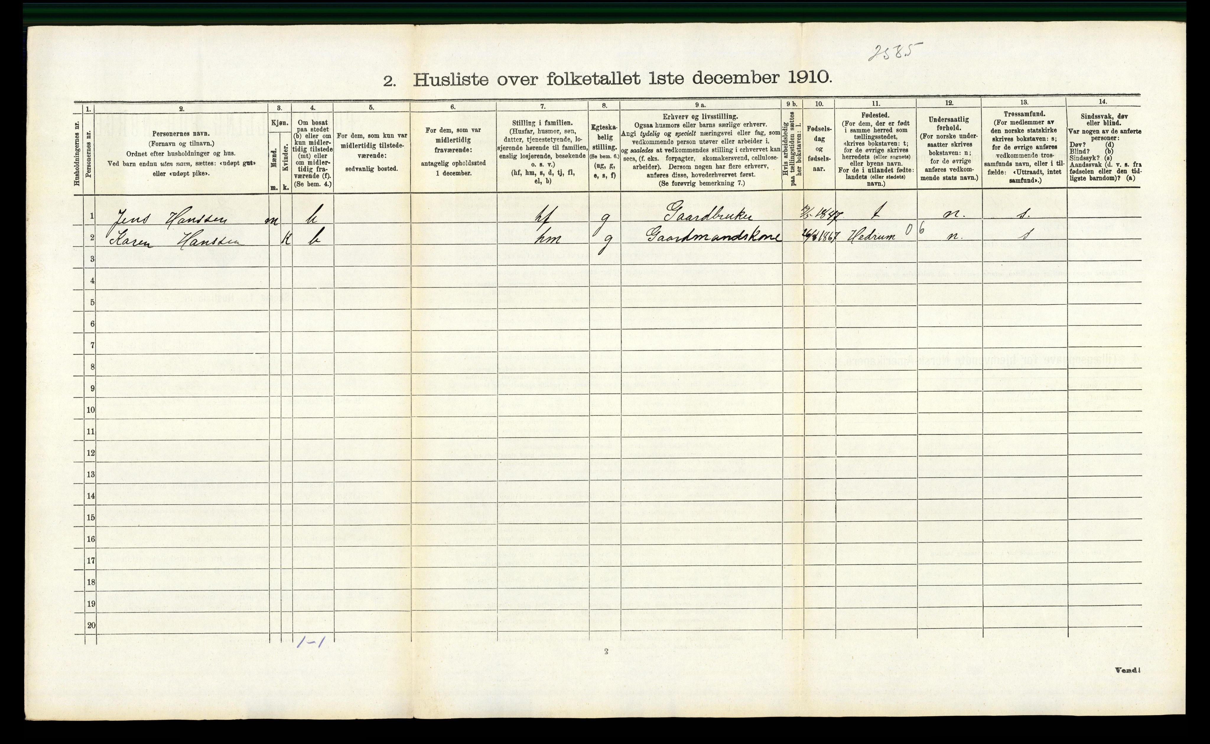 RA, 1910 census for Brunlanes, 1910, p. 1632