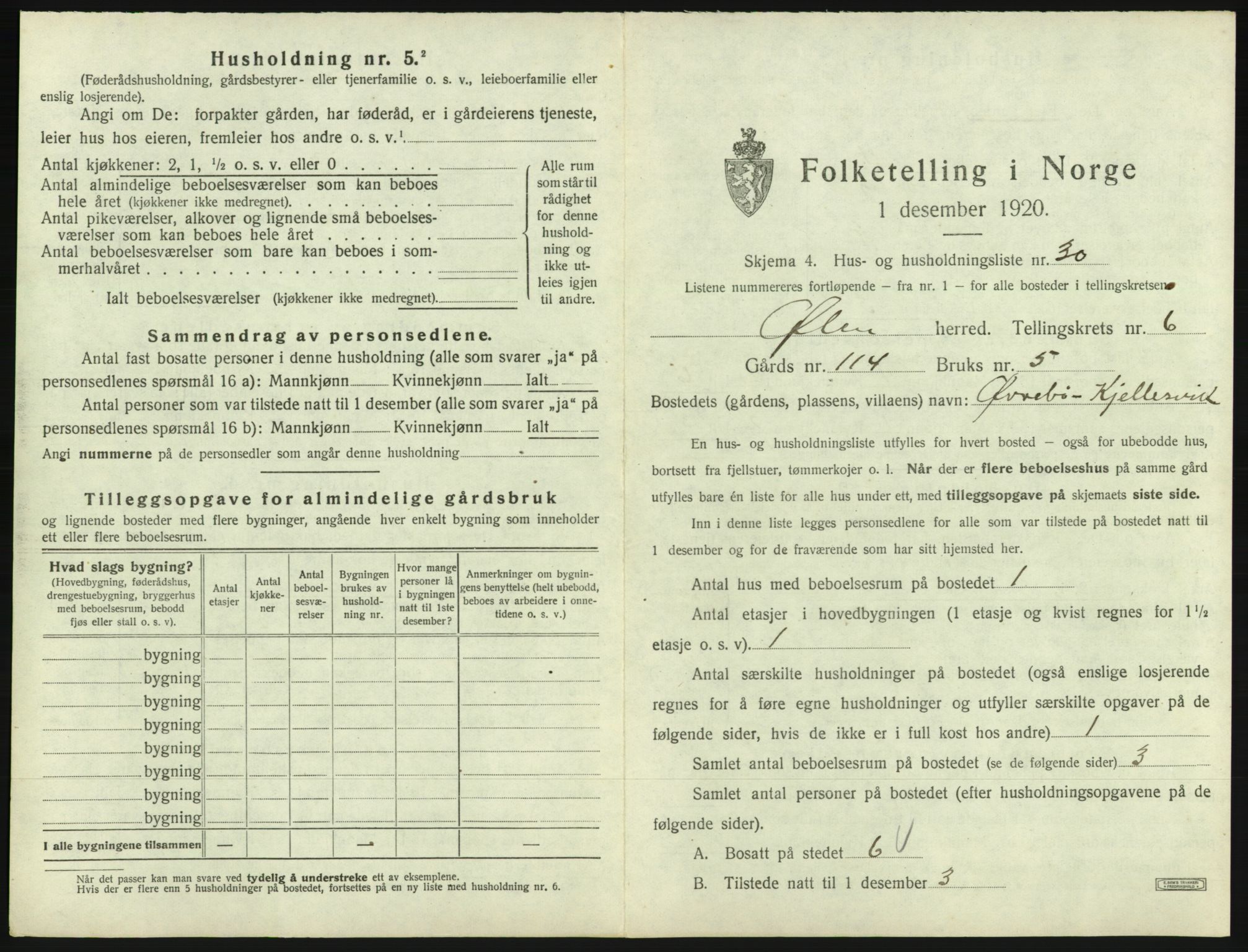 SAB, 1920 census for Ølen, 1920, p. 506