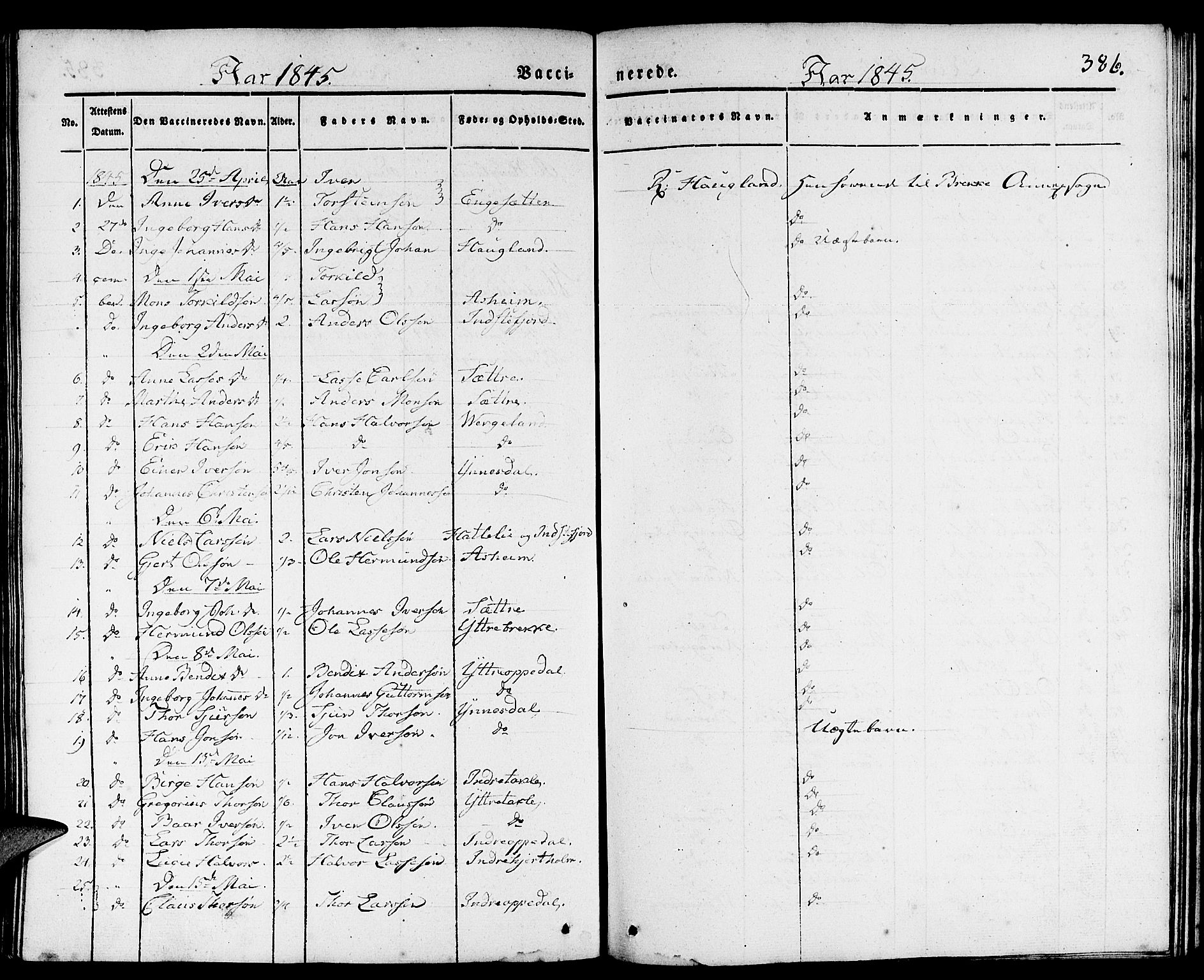 Gulen sokneprestembete, SAB/A-80201/H/Haa/Haaa/L0020: Parish register (official) no. A 20, 1837-1847, p. 386
