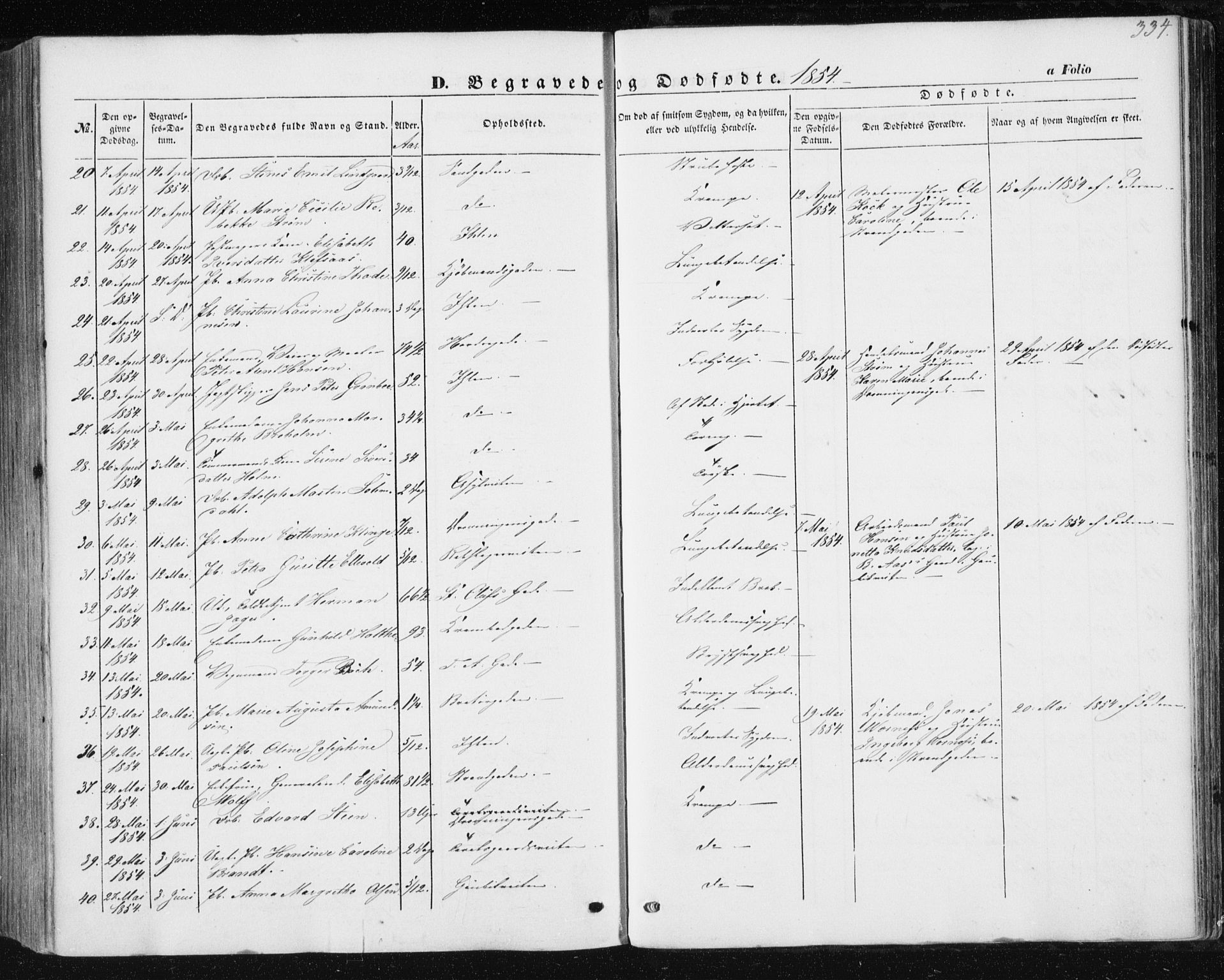 Ministerialprotokoller, klokkerbøker og fødselsregistre - Sør-Trøndelag, SAT/A-1456/602/L0112: Parish register (official) no. 602A10, 1848-1859, p. 334