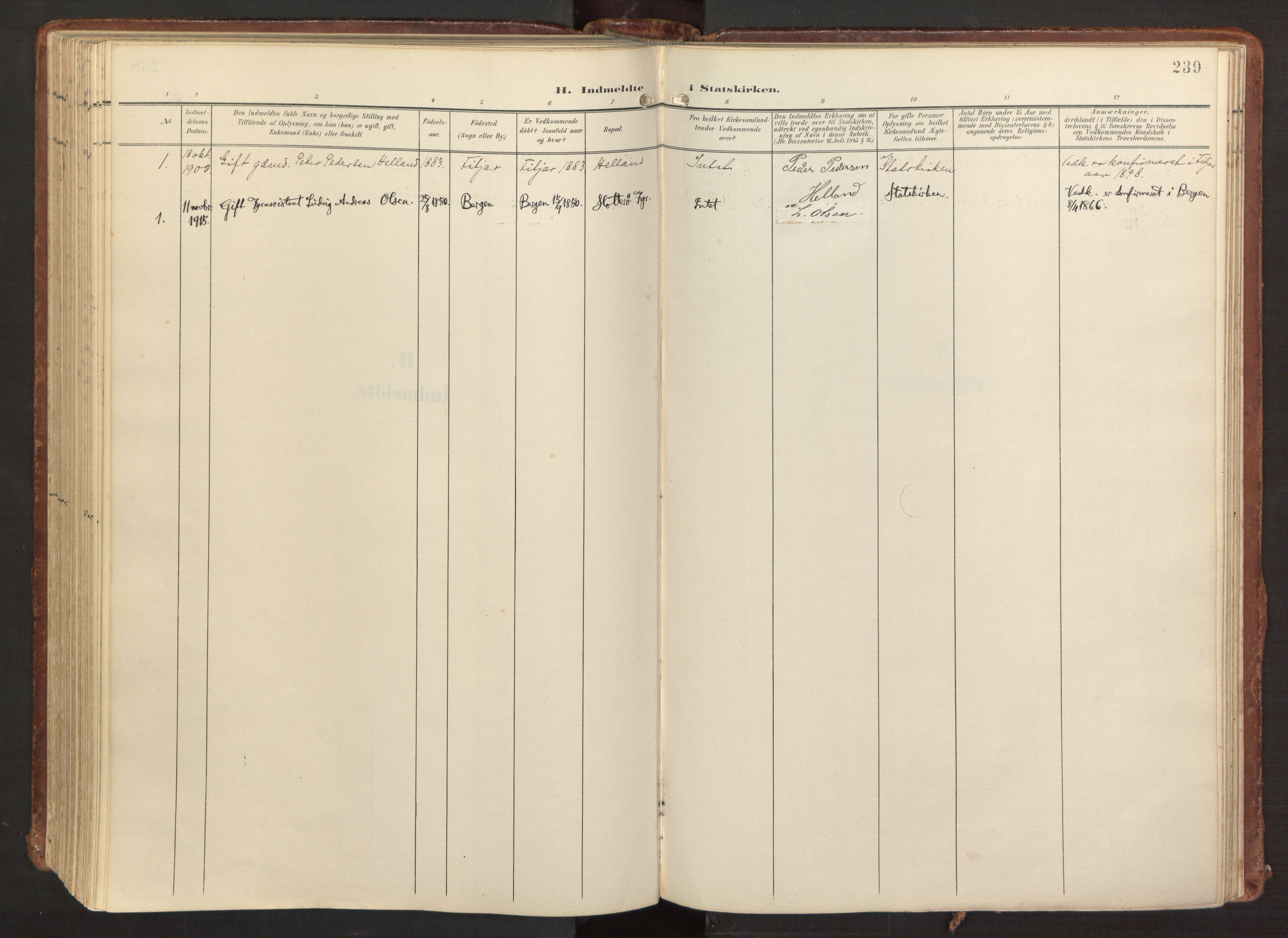 Fitjar sokneprestembete, SAB/A-99926: Parish register (official) no. A 3, 1900-1918, p. 239