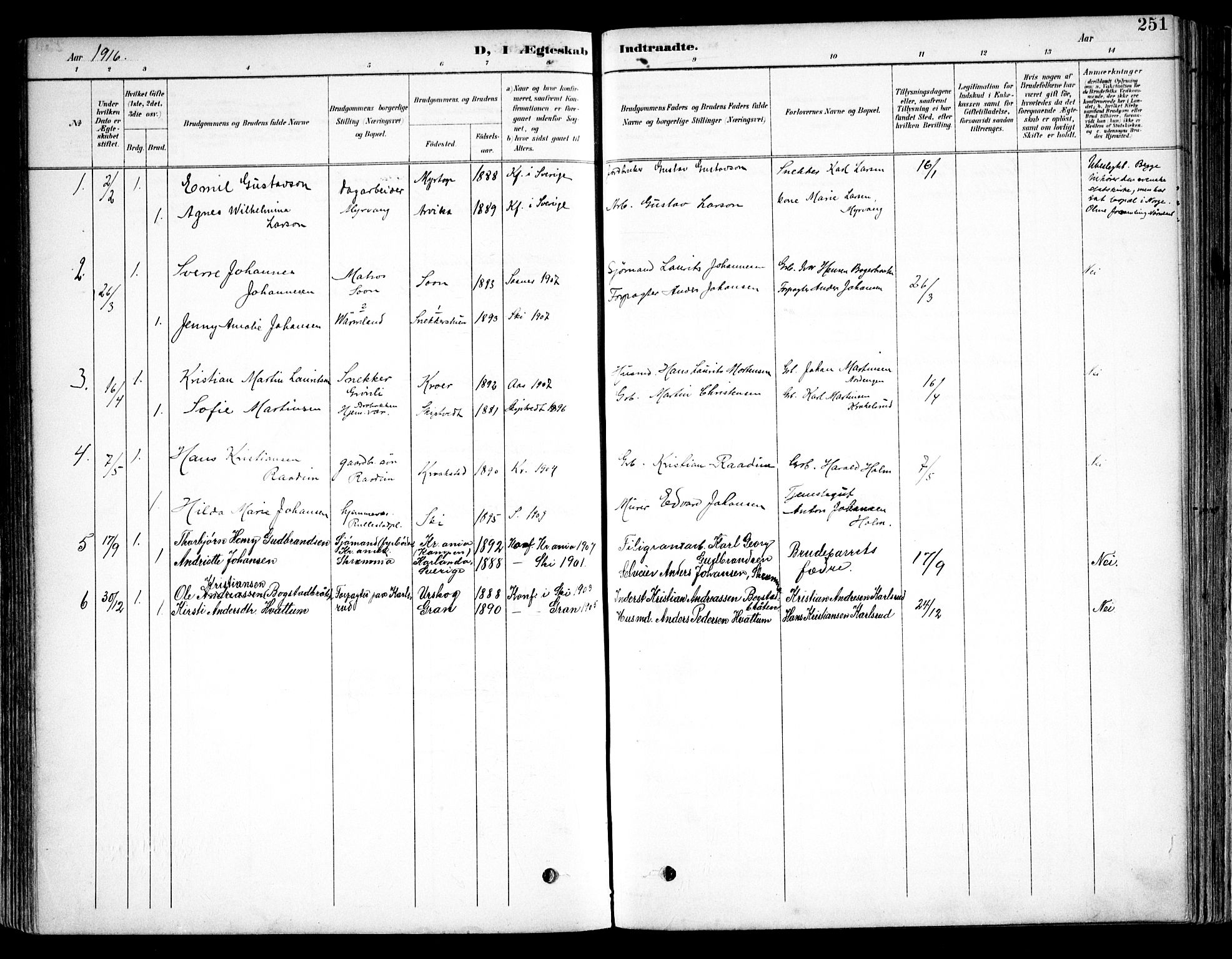 Kråkstad prestekontor Kirkebøker, SAO/A-10125a/F/Fb/L0002: Parish register (official) no. II 2, 1893-1917, p. 251