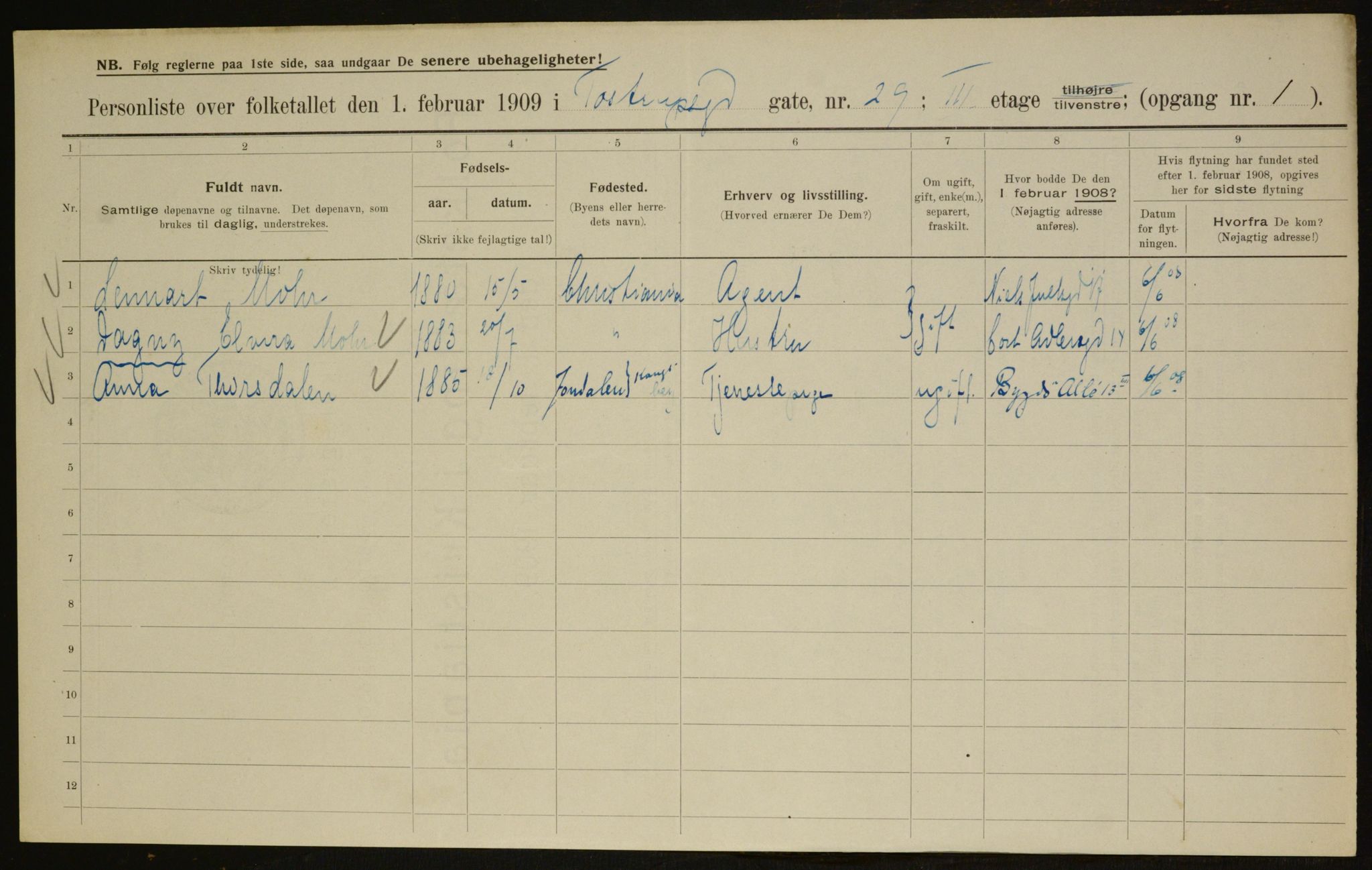 OBA, Municipal Census 1909 for Kristiania, 1909, p. 104644