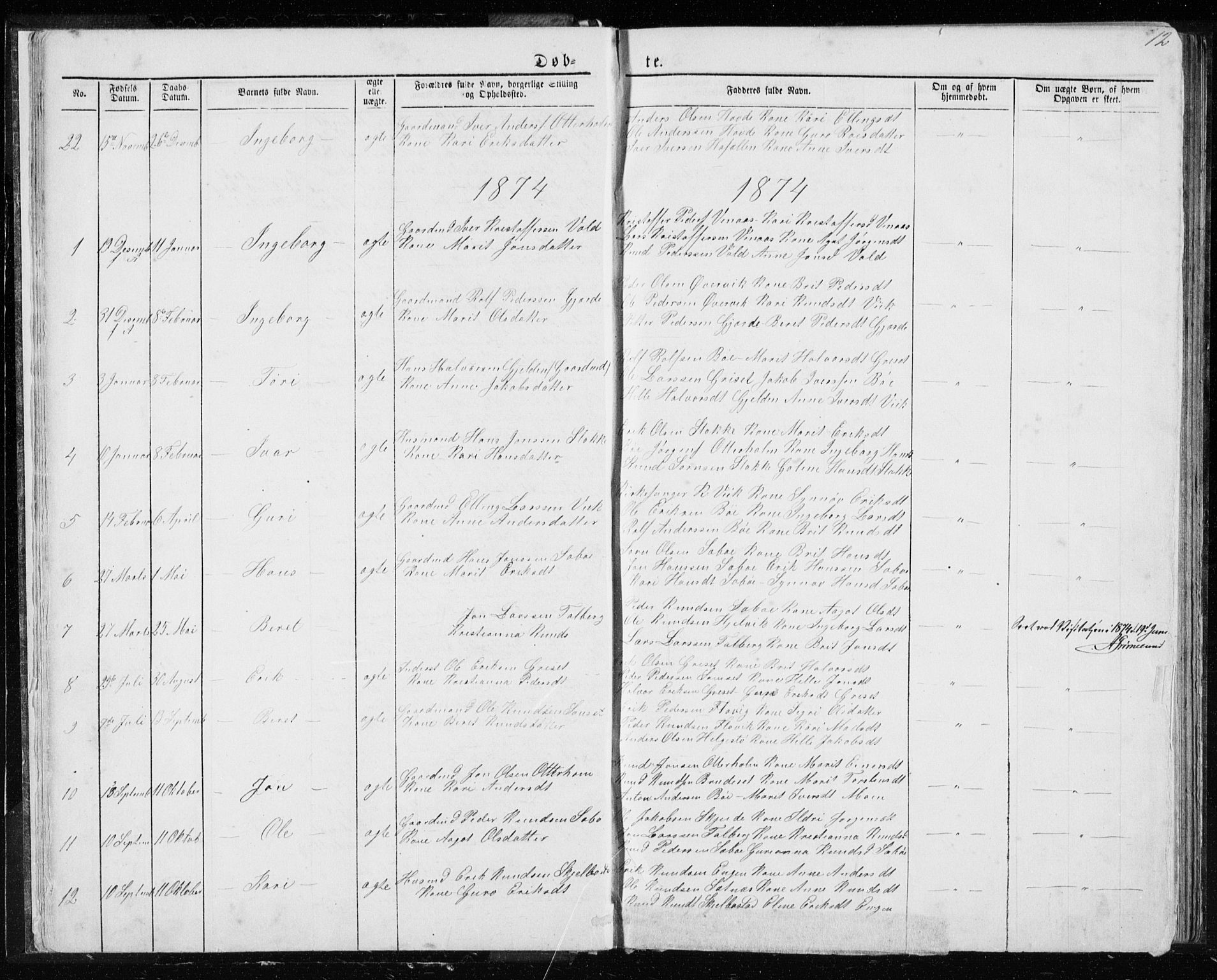 Ministerialprotokoller, klokkerbøker og fødselsregistre - Møre og Romsdal, SAT/A-1454/543/L0564: Parish register (copy) no. 543C02, 1867-1915, p. 12