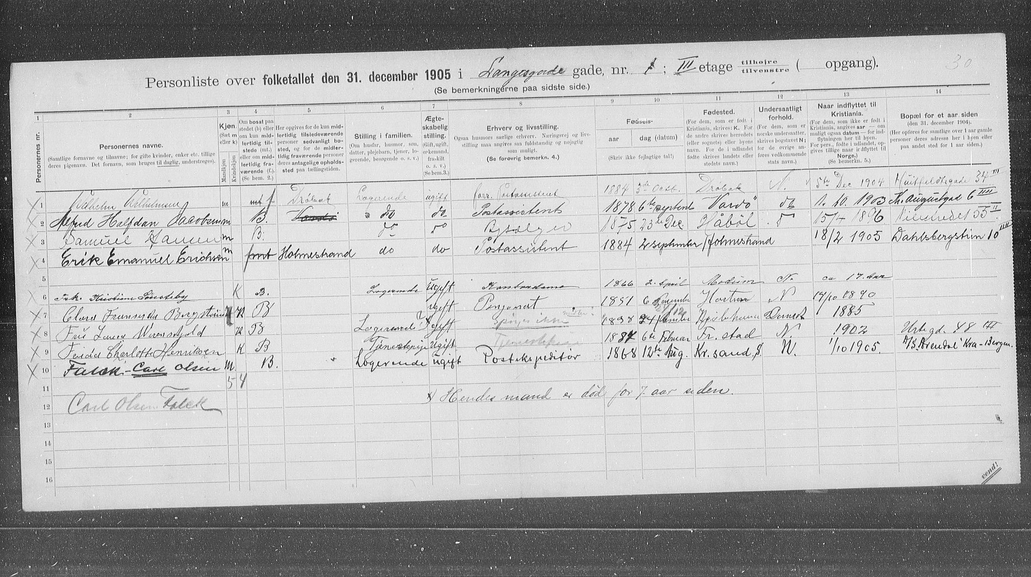 OBA, Municipal Census 1905 for Kristiania, 1905, p. 30044