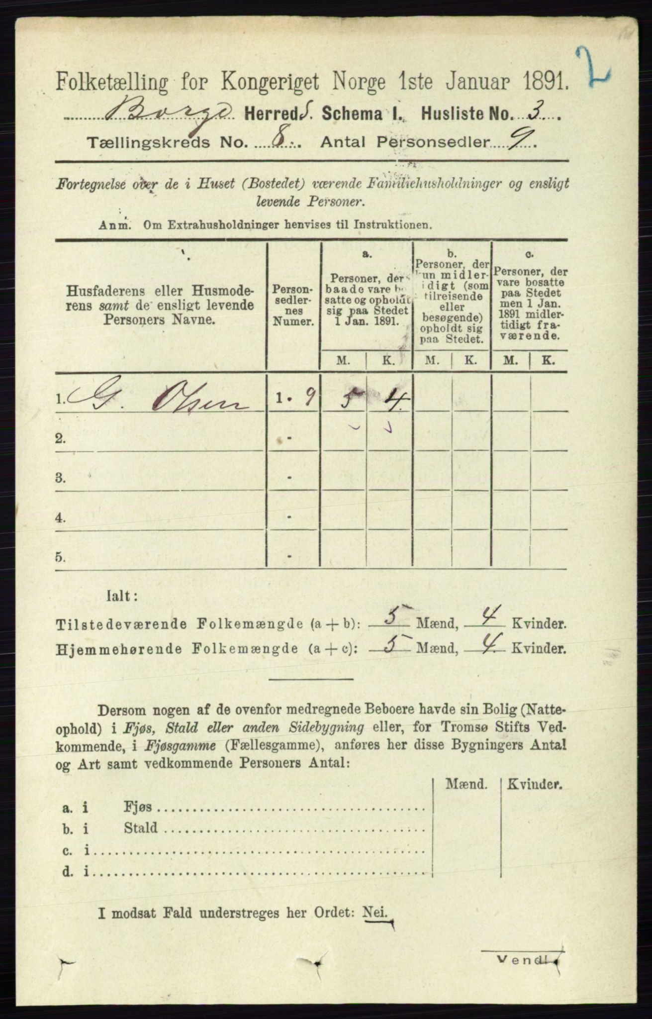 RA, 1891 census for 0113 Borge, 1891, p. 5043