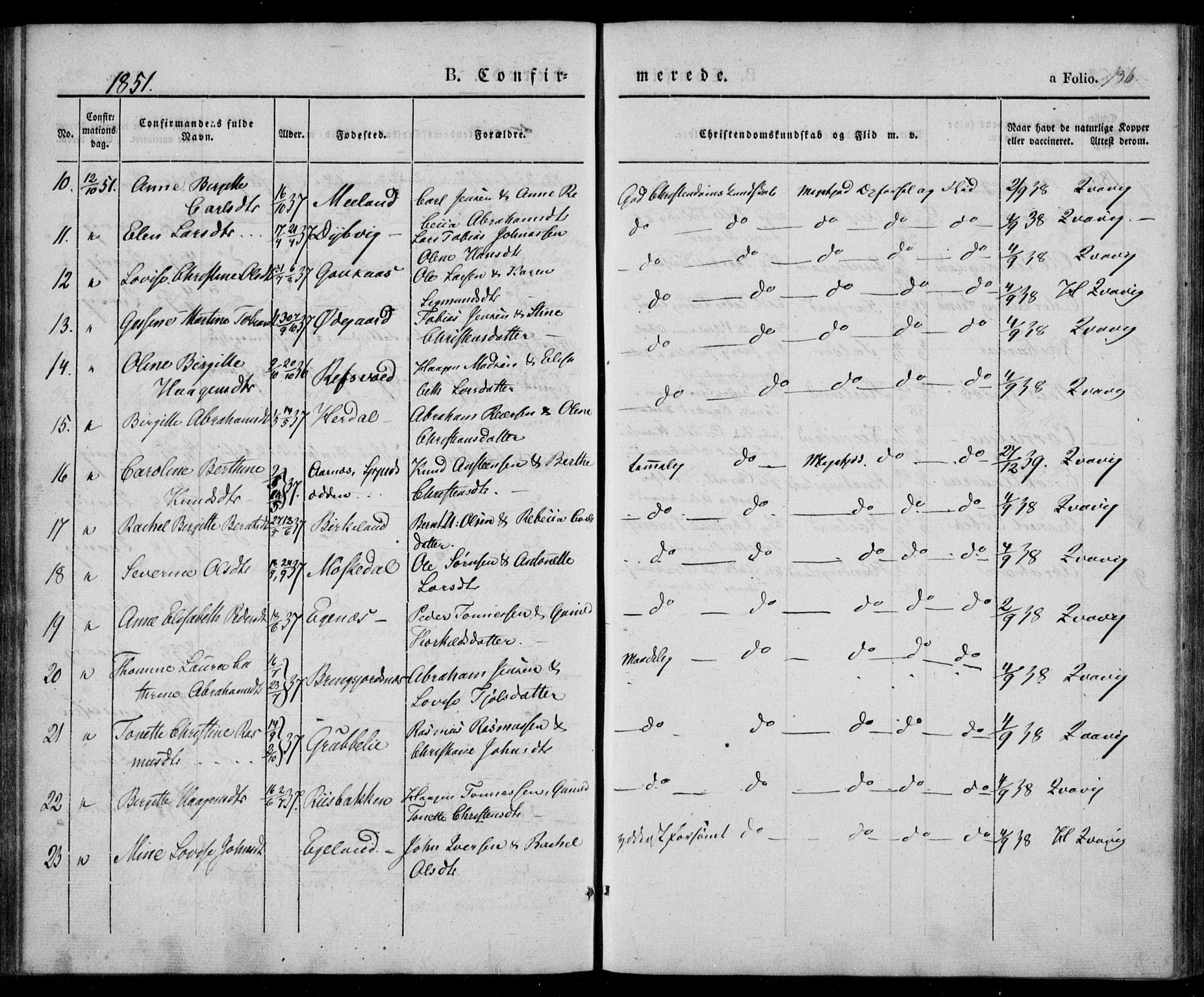 Lyngdal sokneprestkontor, SAK/1111-0029/F/Fa/Fac/L0008: Parish register (official) no. A 8, 1837-1852, p. 136