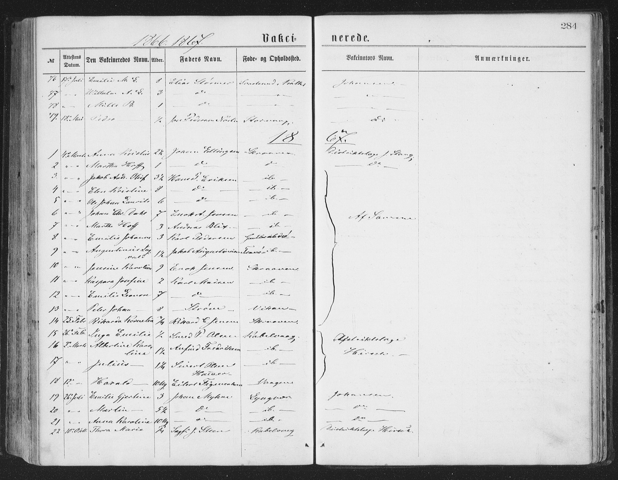 Ministerialprotokoller, klokkerbøker og fødselsregistre - Nordland, AV/SAT-A-1459/874/L1057: Parish register (official) no. 874A01, 1866-1877, p. 284