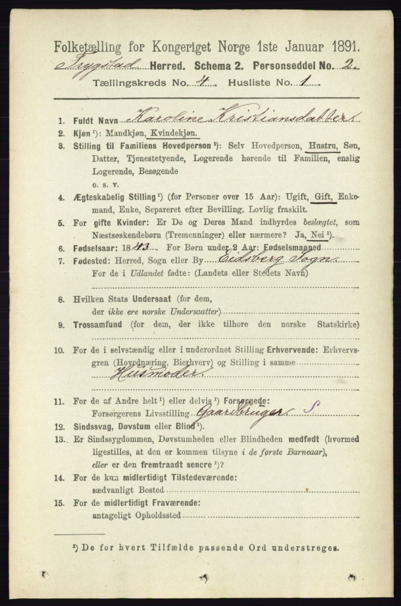 RA, 1891 Census for 0122 Trøgstad, 1891, p. 1580