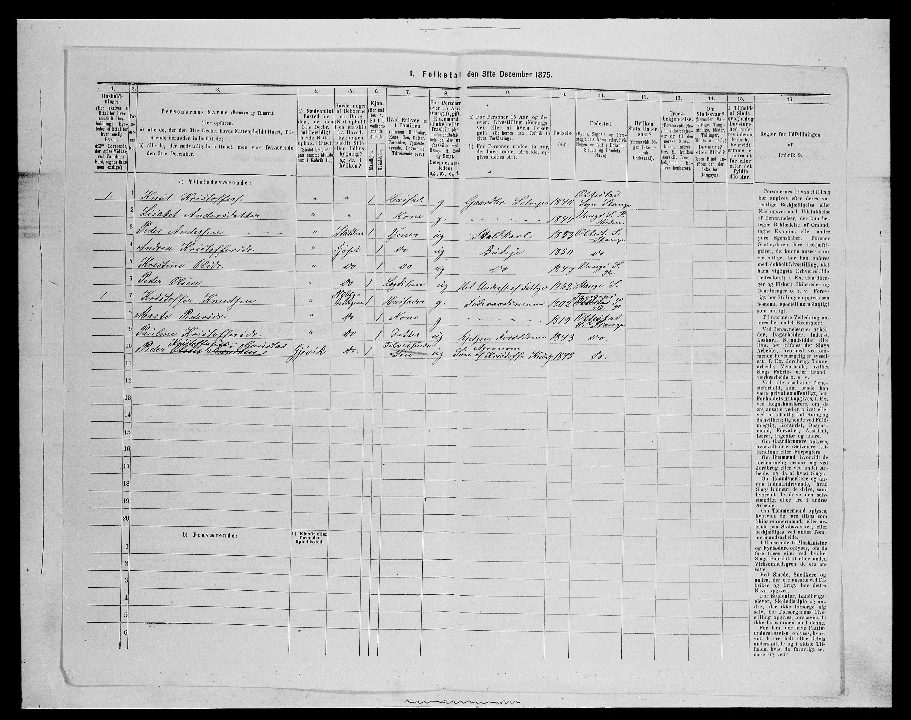 SAH, 1875 census for 0417P Stange, 1875, p. 379