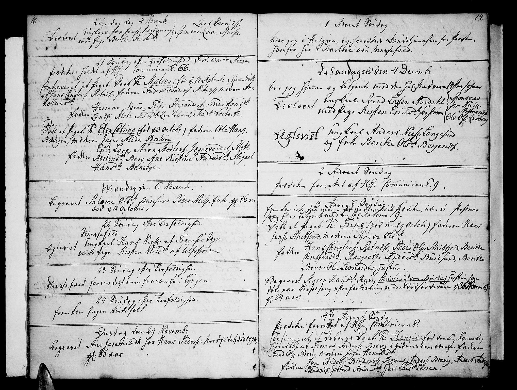 Karlsøy sokneprestembete, SATØ/S-1299/H/Ha/Haa/L0001kirke: Parish register (official) no. 1, 1775-1823, p. 13-14
