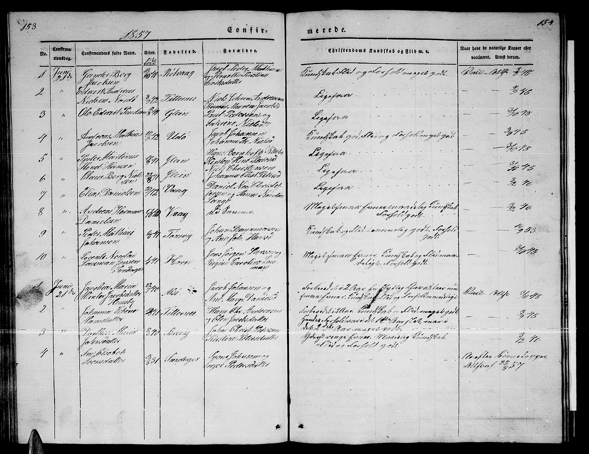 Ministerialprotokoller, klokkerbøker og fødselsregistre - Nordland, SAT/A-1459/835/L0530: Parish register (copy) no. 835C02, 1842-1865, p. 153-154