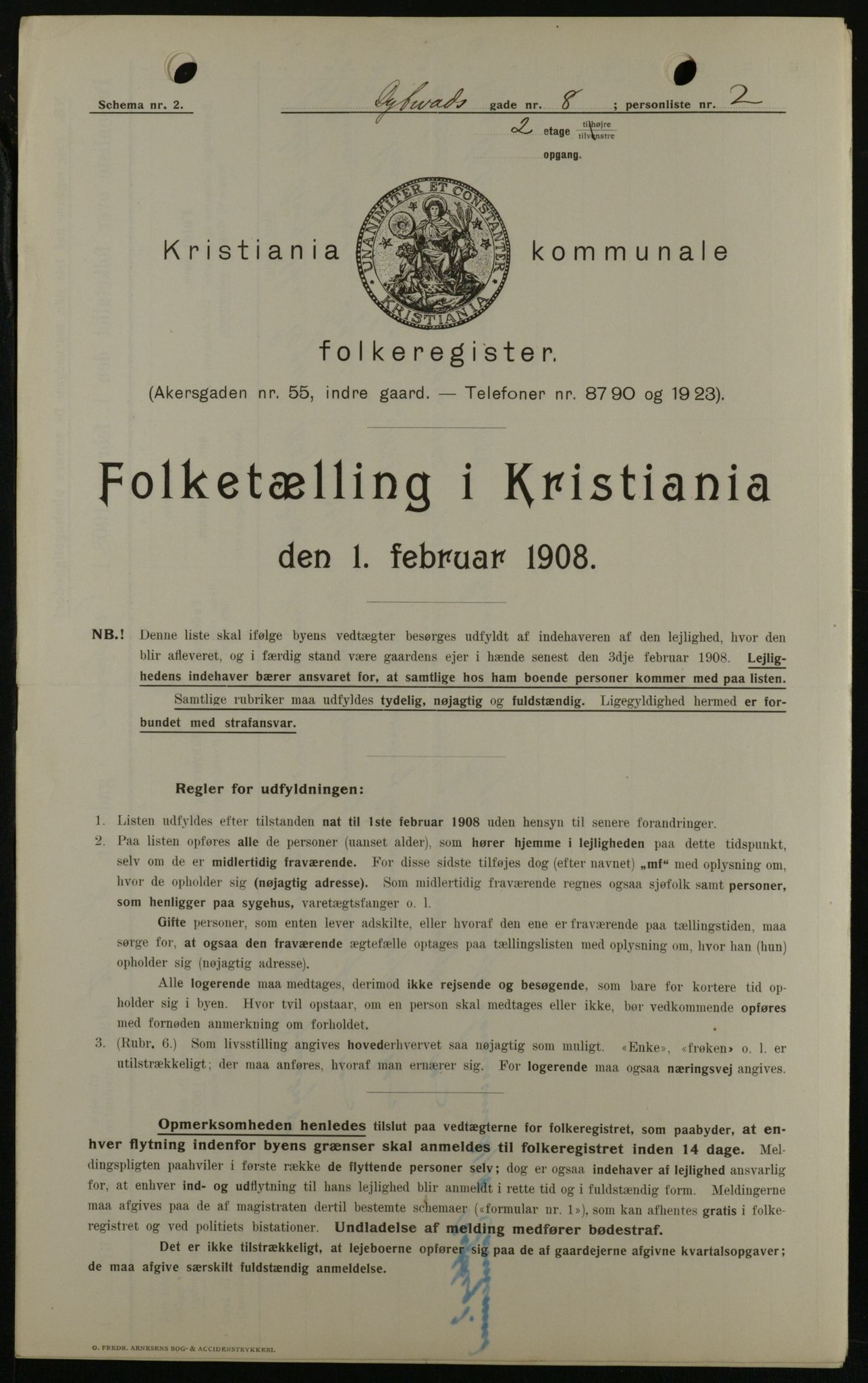 OBA, Municipal Census 1908 for Kristiania, 1908, p. 16290