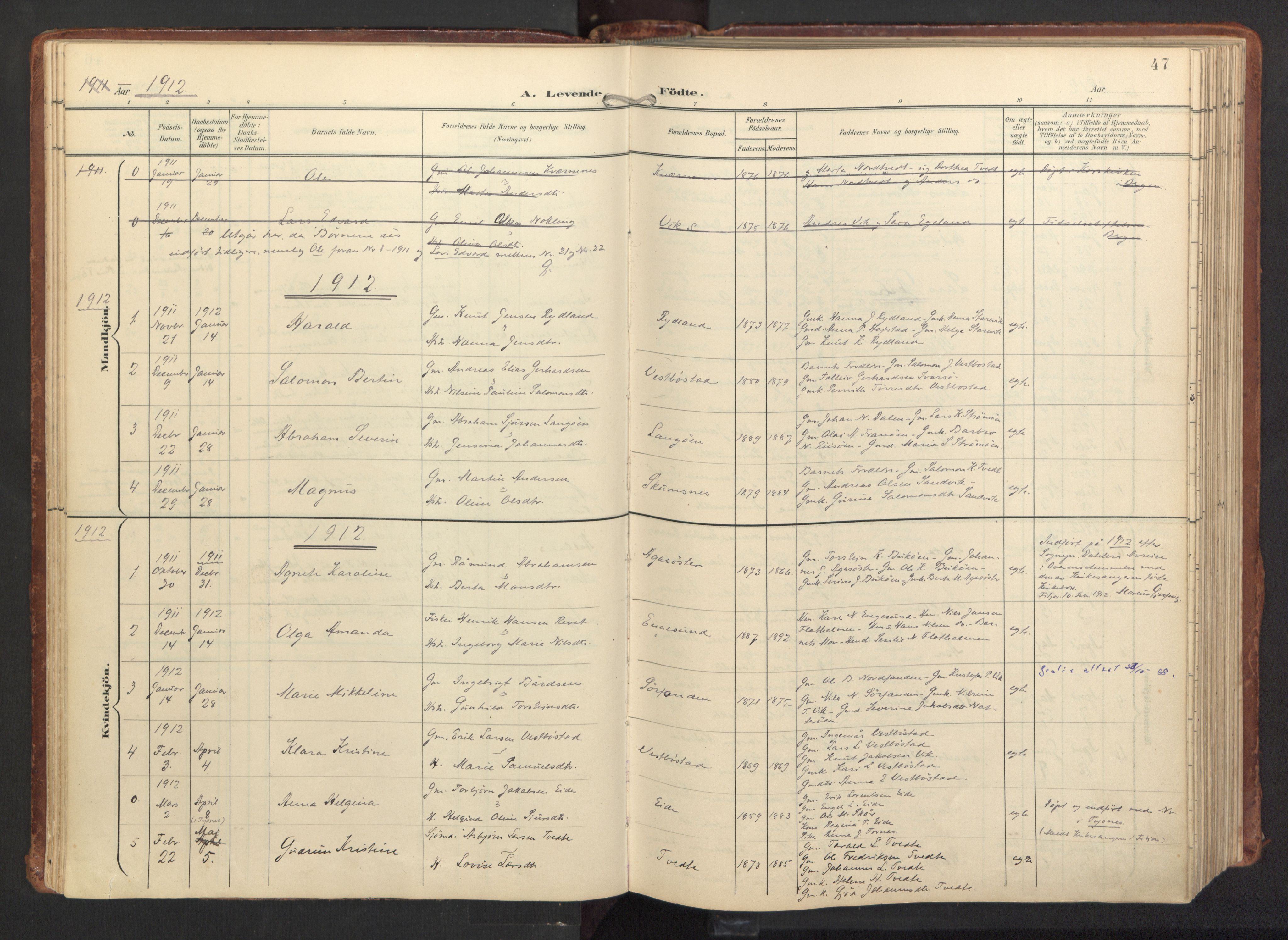 Fitjar sokneprestembete, SAB/A-99926: Parish register (official) no. A 3, 1900-1918, p. 47