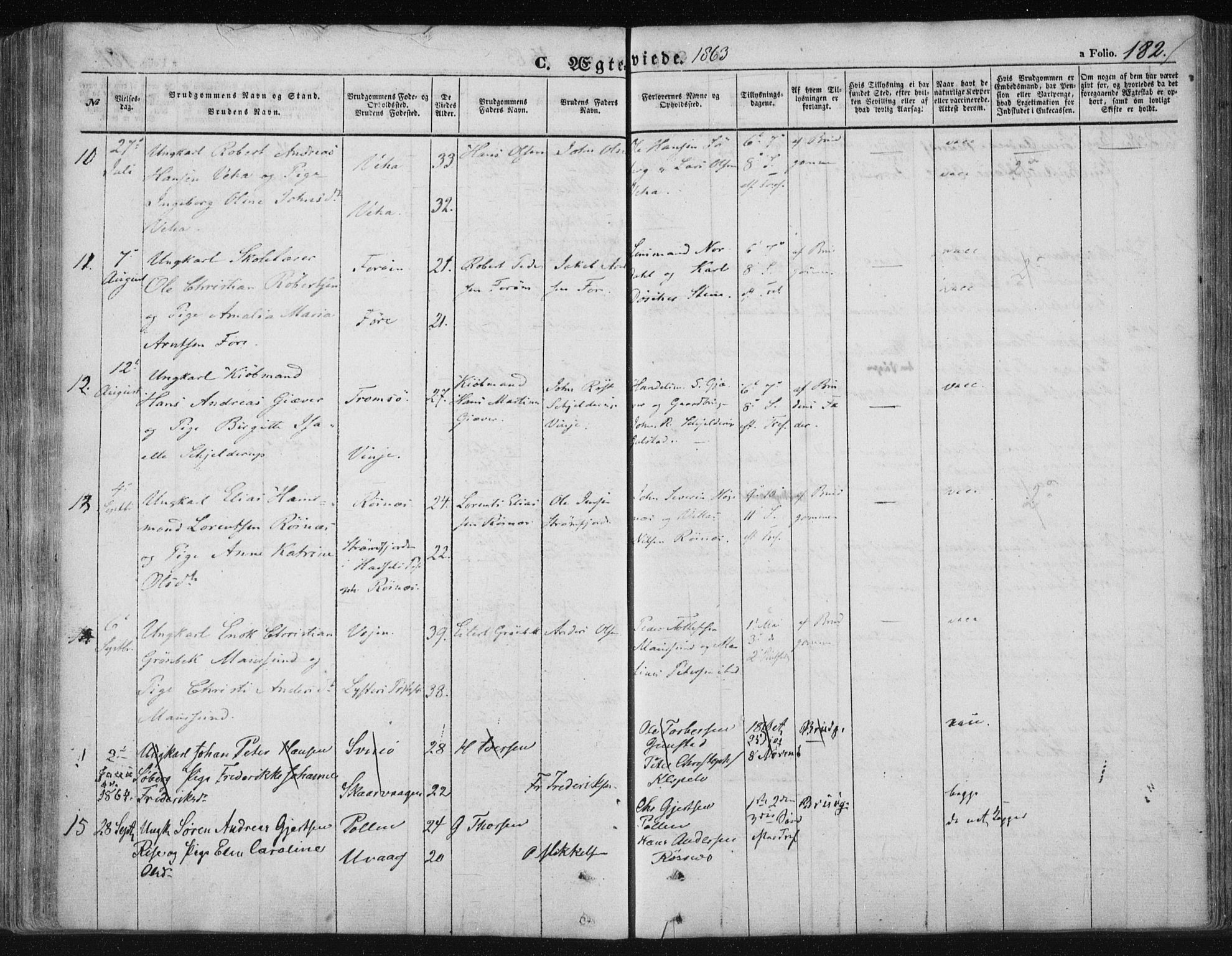 Ministerialprotokoller, klokkerbøker og fødselsregistre - Nordland, AV/SAT-A-1459/891/L1300: Parish register (official) no. 891A05, 1856-1870, p. 182