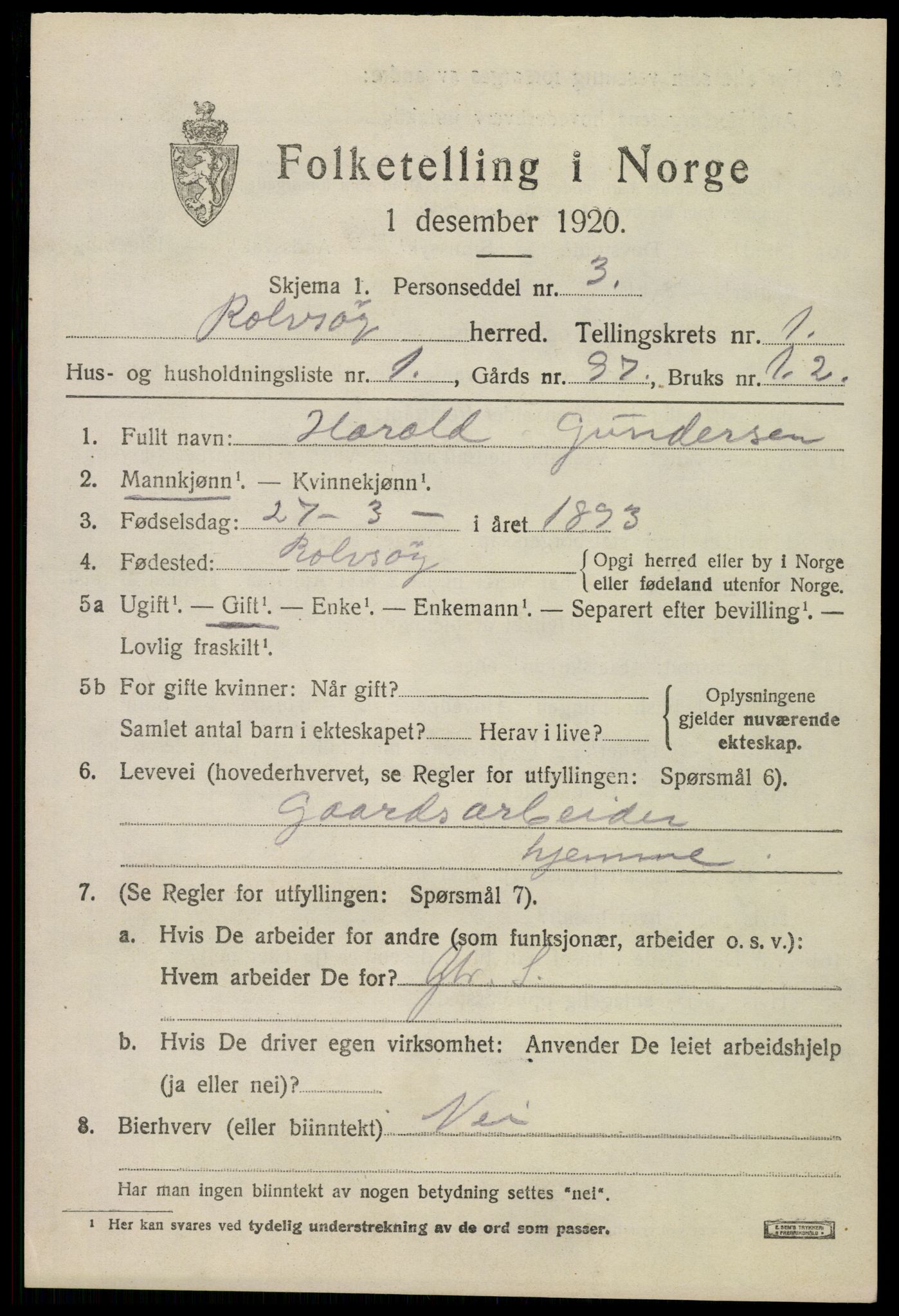 SAO, 1920 census for Rolvsøy, 1920, p. 905