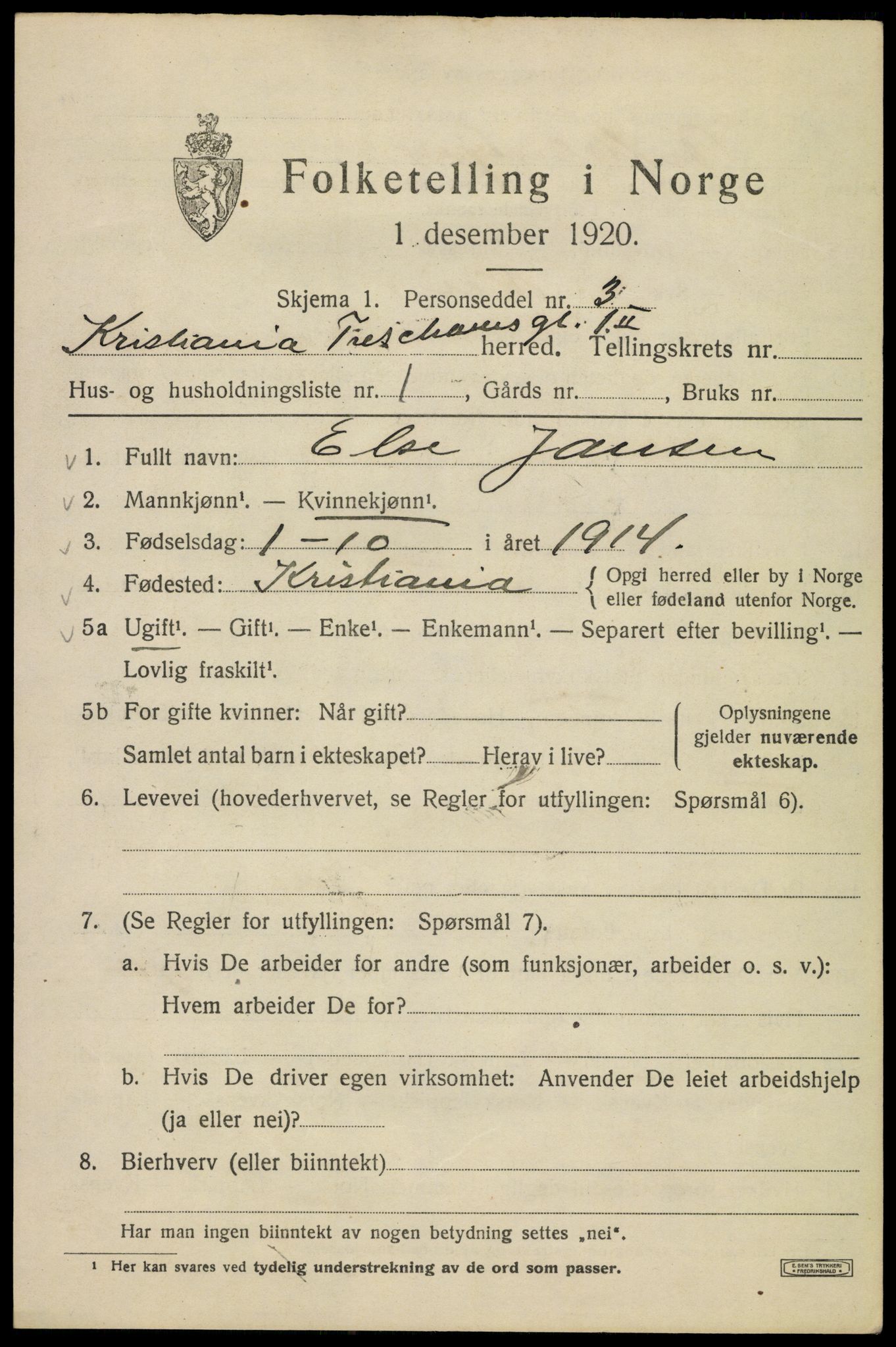 SAO, 1920 census for Kristiania, 1920, p. 596925