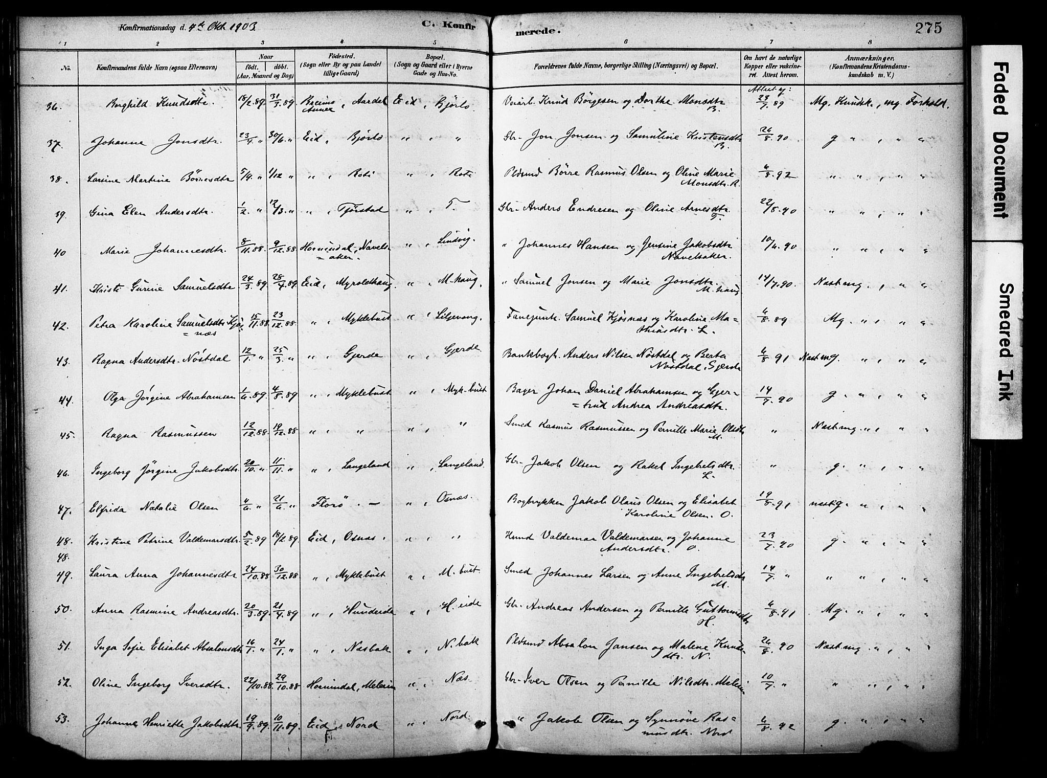 Eid sokneprestembete, AV/SAB-A-82301/H/Haa/Haab/L0001: Parish register (official) no. B 1, 1879-1906, p. 275