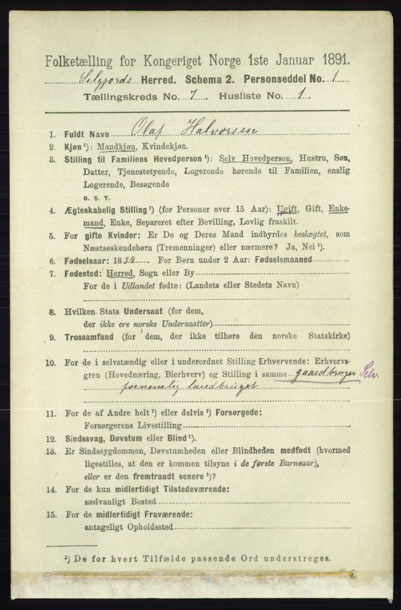 RA, 1891 census for 0828 Seljord, 1891, p. 2606