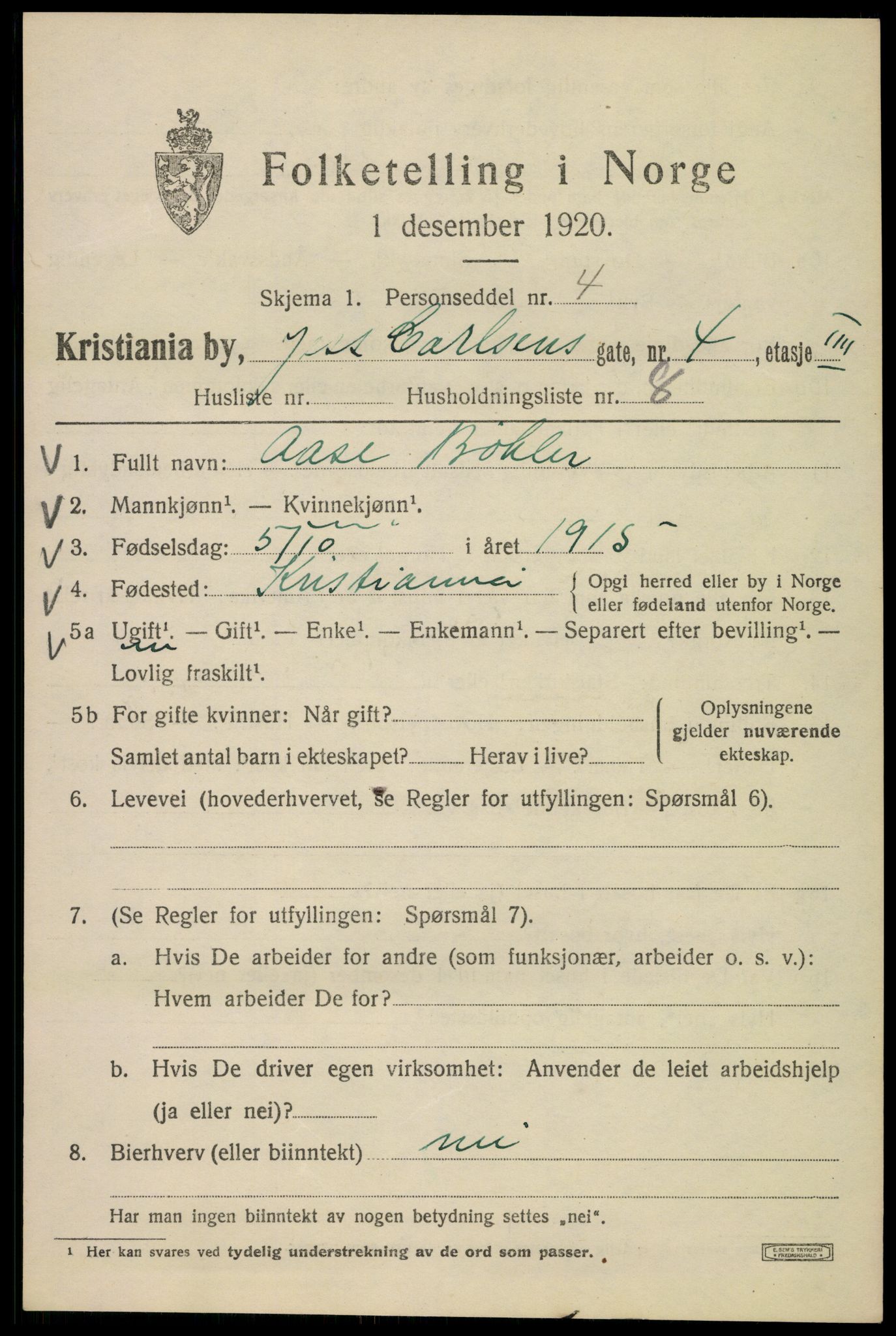 SAO, 1920 census for Kristiania, 1920, p. 323469