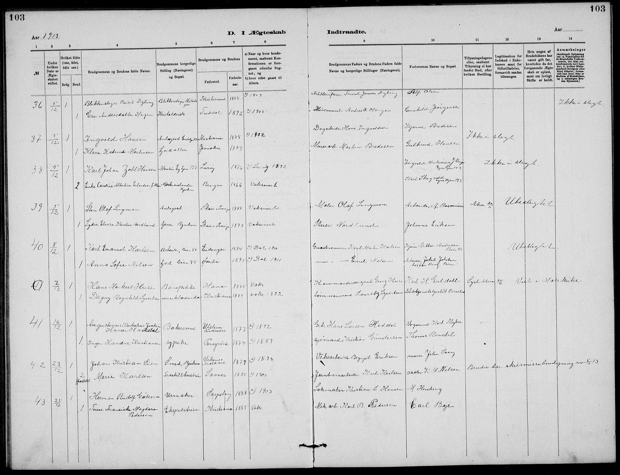Rjukan kirkebøker, SAKO/A-294/G/Ga/L0001: Parish register (copy) no. 1, 1880-1914, p. 103