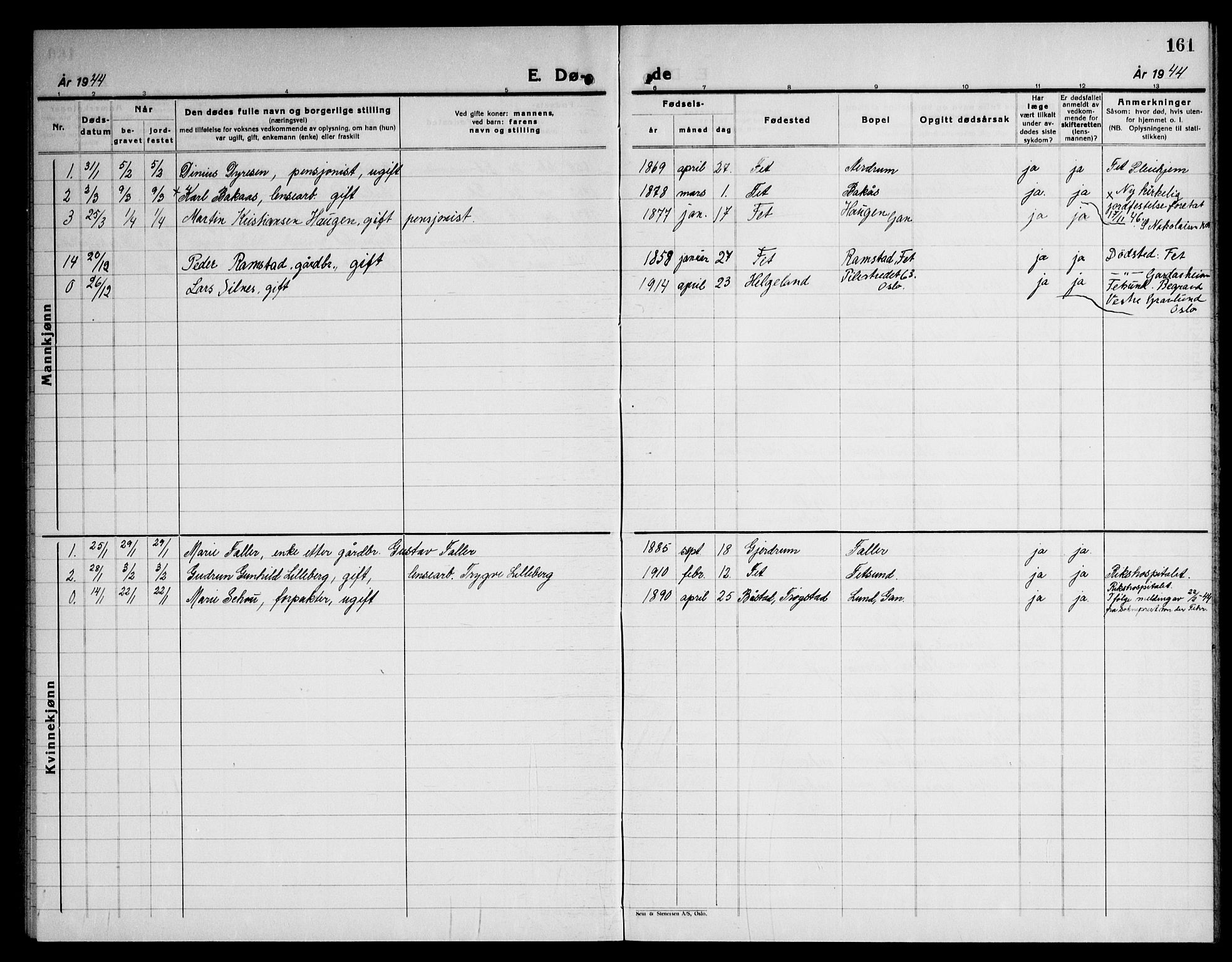Fet prestekontor Kirkebøker, AV/SAO-A-10370a/G/Ga/L0010: Parish register (copy) no. I 10, 1935-1951, p. 161