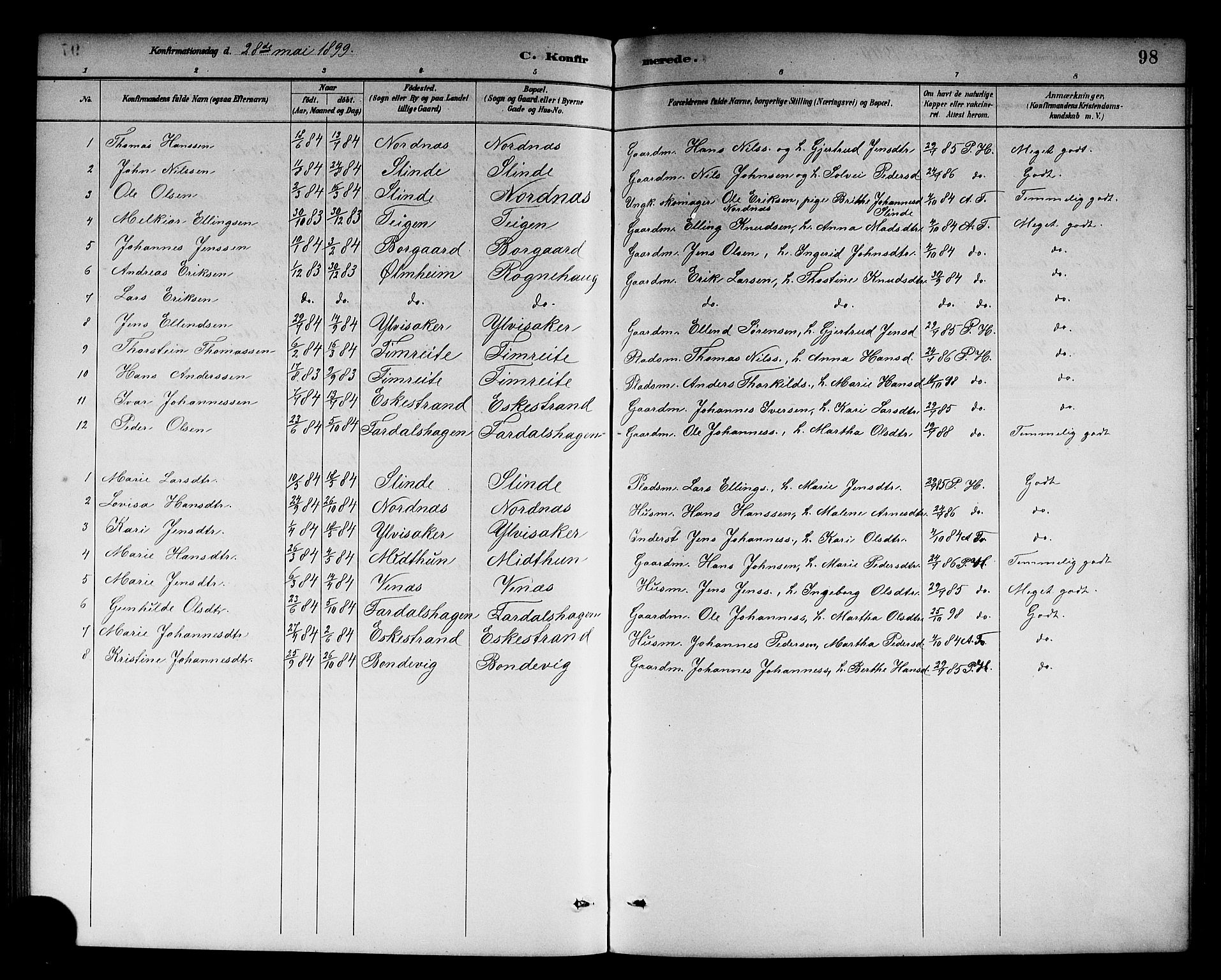 Sogndal sokneprestembete, SAB/A-81301/H/Hab/Habc/L0002: Parish register (copy) no. C 2, 1884-1910, p. 98