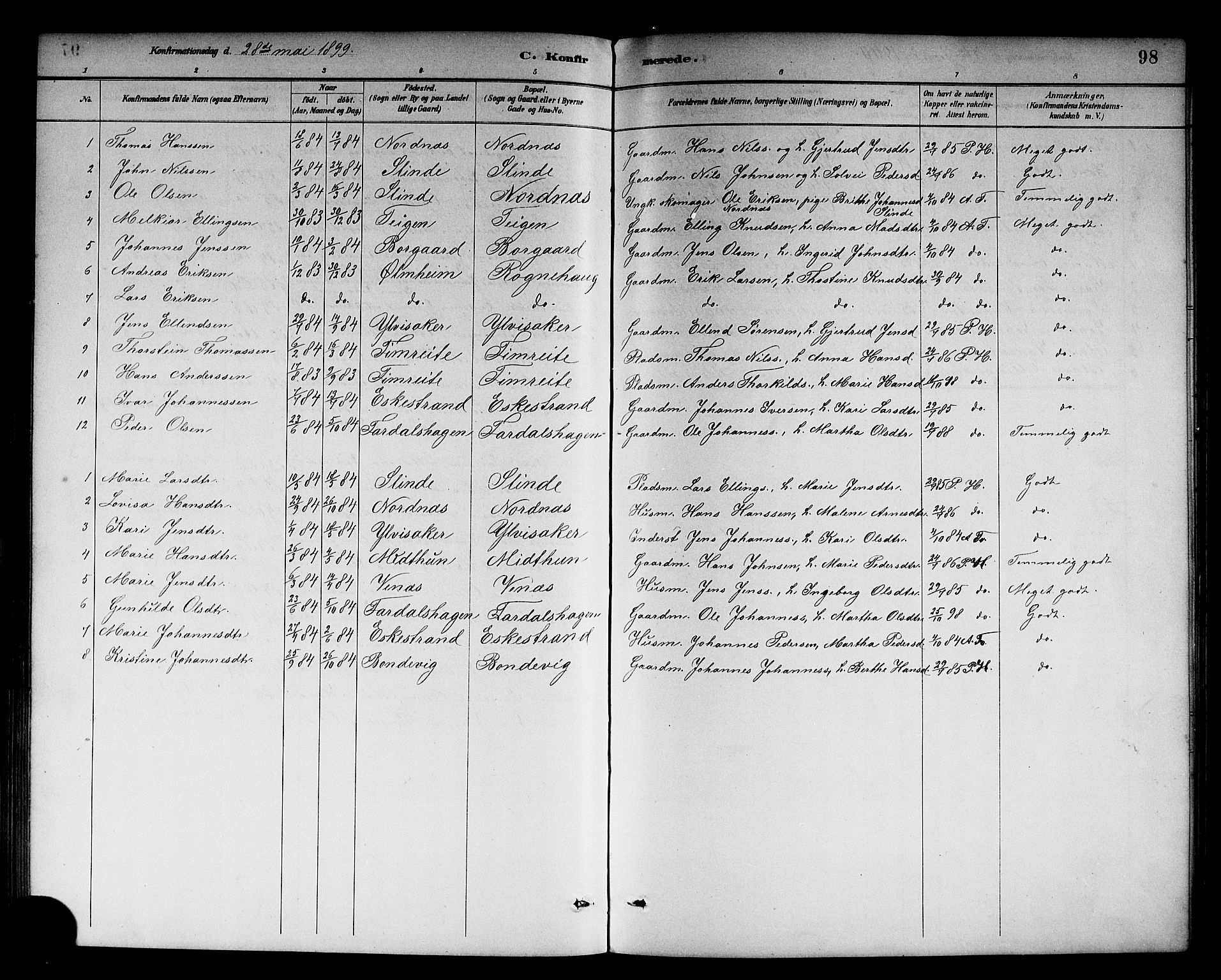 Sogndal sokneprestembete, AV/SAB-A-81301/H/Hab/Habc/L0002: Parish register (copy) no. C 2, 1884-1910, p. 98