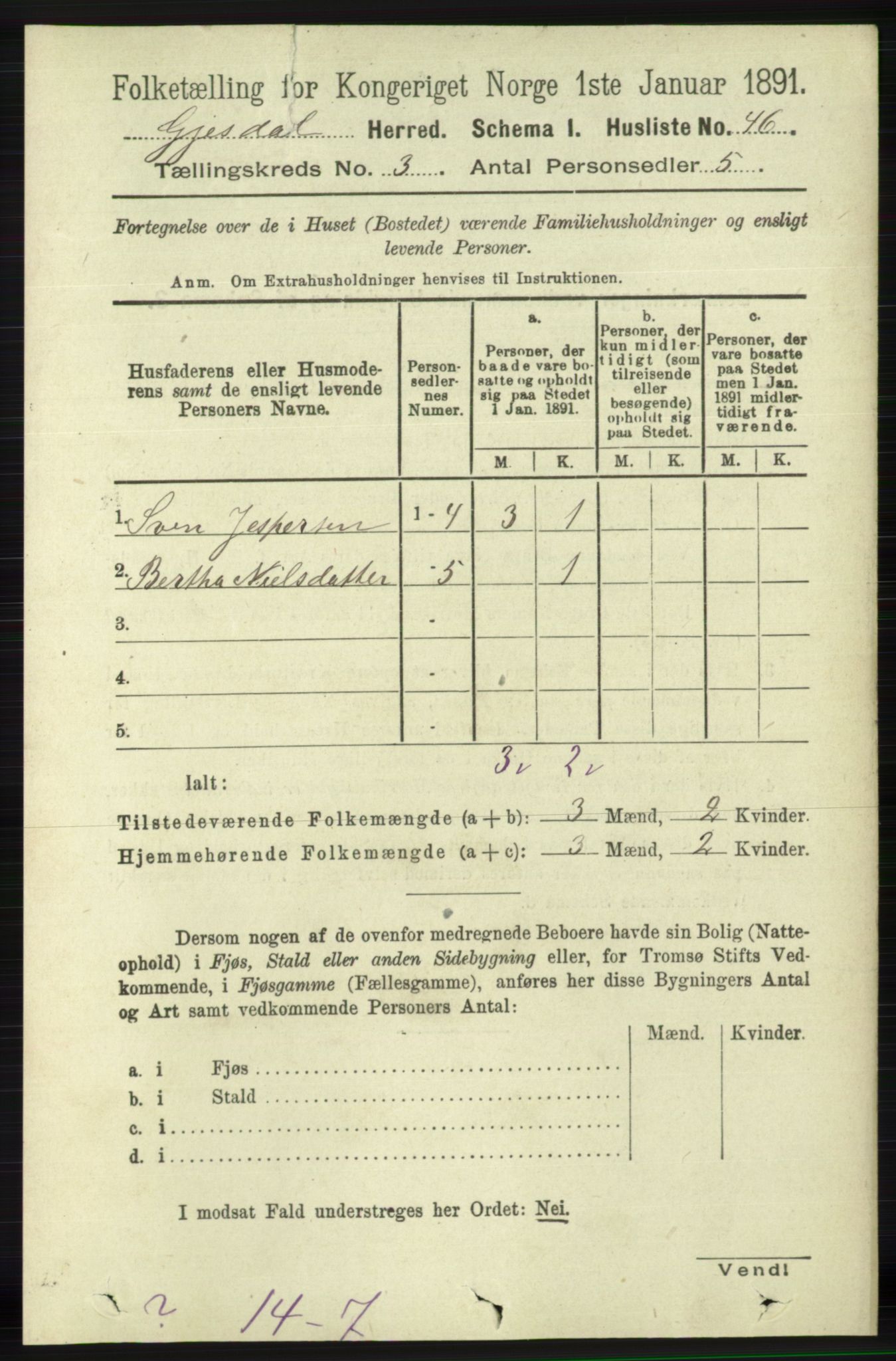 RA, 1891 census for 1122 Gjesdal, 1891, p. 729