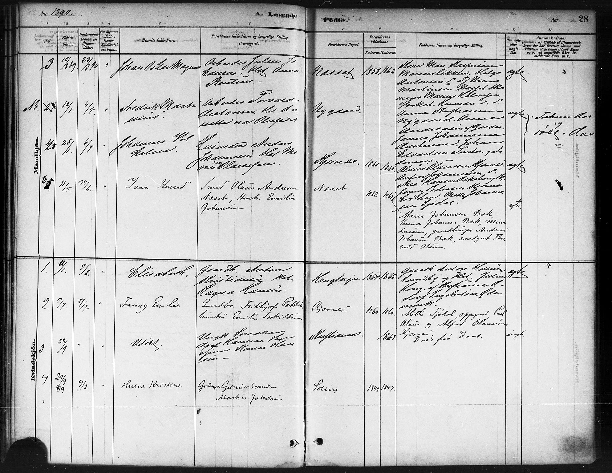 Ås prestekontor Kirkebøker, AV/SAO-A-10894/F/Fb/L0001: Parish register (official) no. II 1, 1881-1895, p. 28