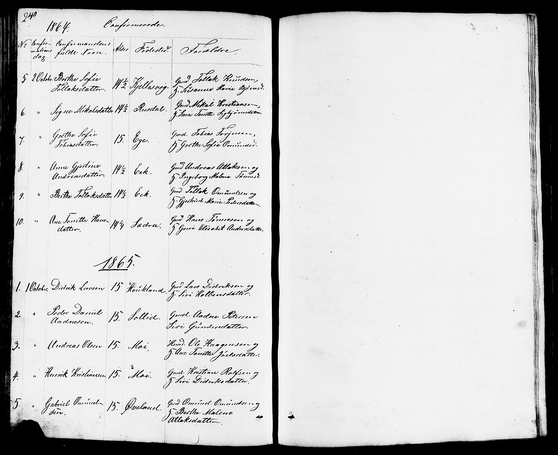 Lund sokneprestkontor, AV/SAST-A-101809/S07/L0003: Parish register (copy) no. B 3, 1848-1885, p. 249