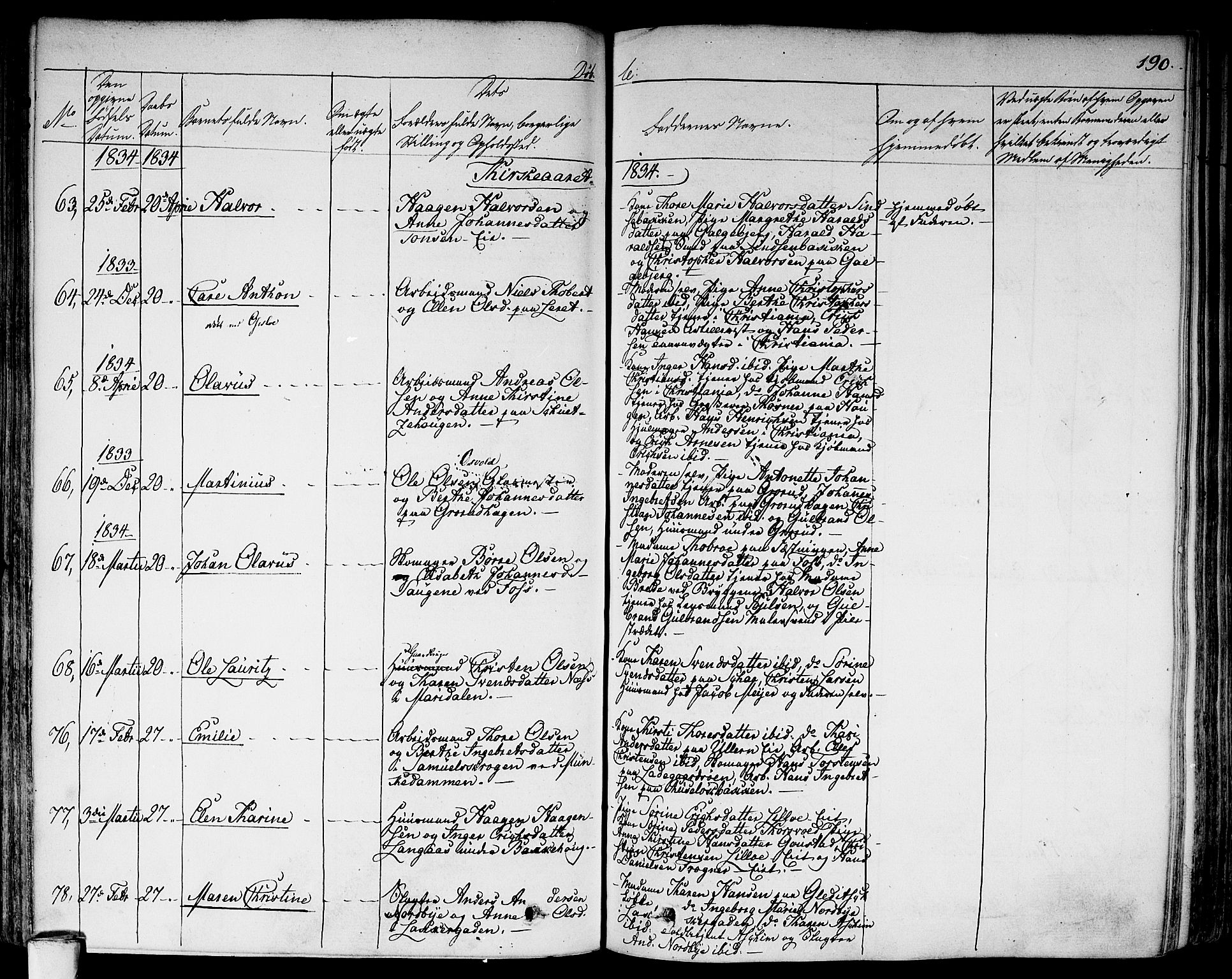 Aker prestekontor kirkebøker, AV/SAO-A-10861/F/L0013: Parish register (official) no. 13, 1828-1837, p. 190