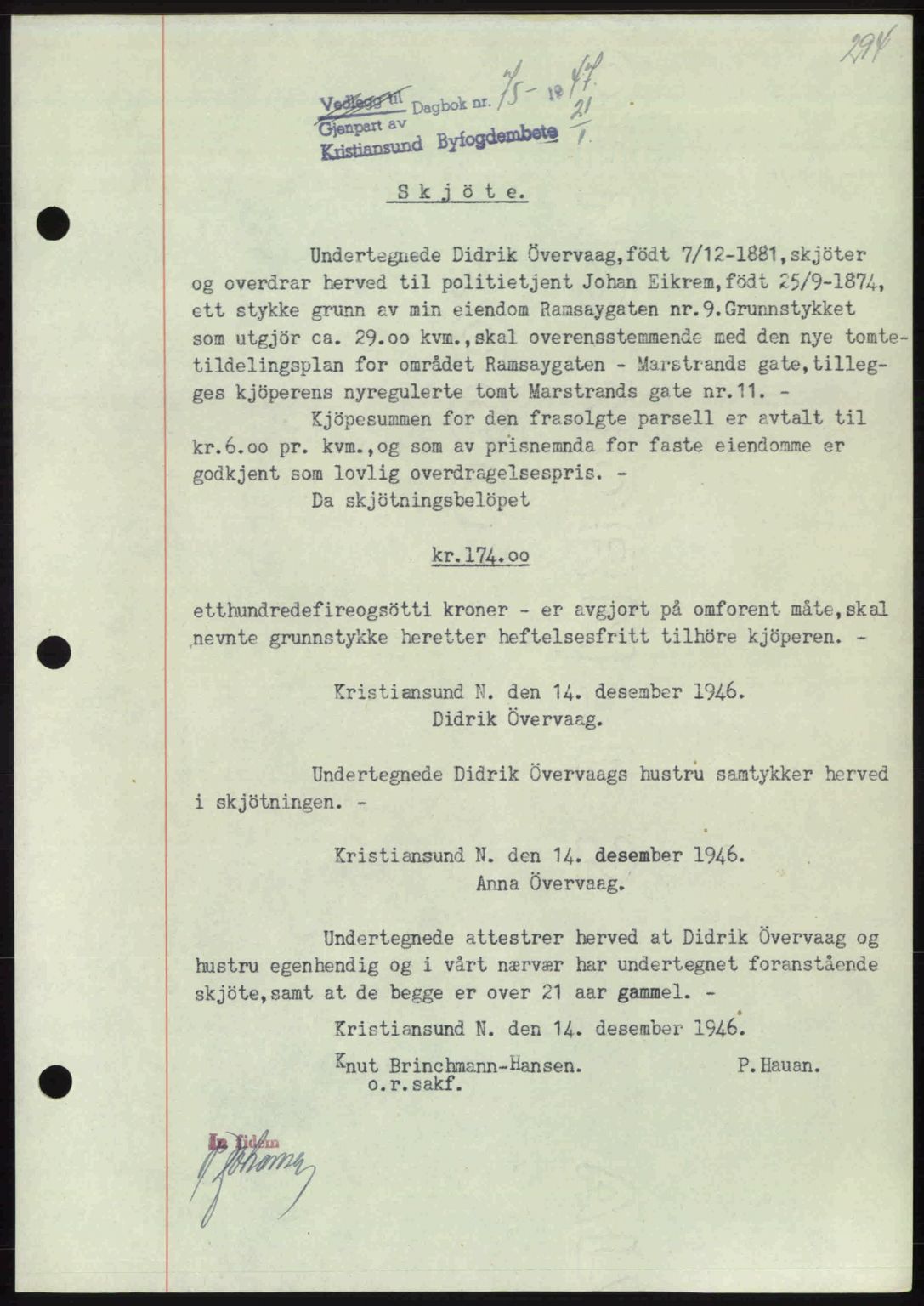 Kristiansund byfogd, AV/SAT-A-4587/A/27: Mortgage book no. 39b, 1946-1947, Diary no: : 75/1947