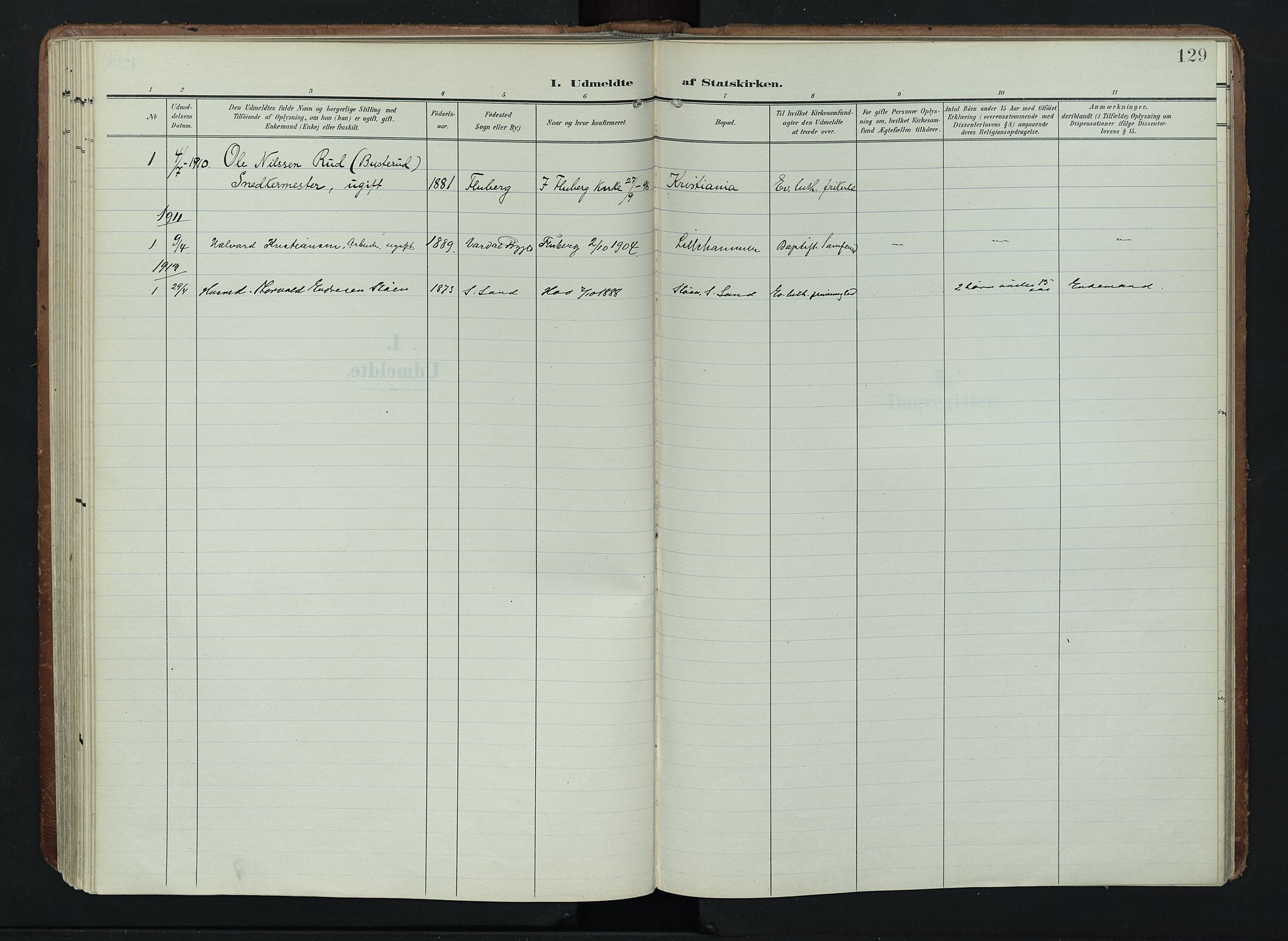 Søndre Land prestekontor, SAH/PREST-122/K/L0005: Parish register (official) no. 5, 1905-1914, p. 129