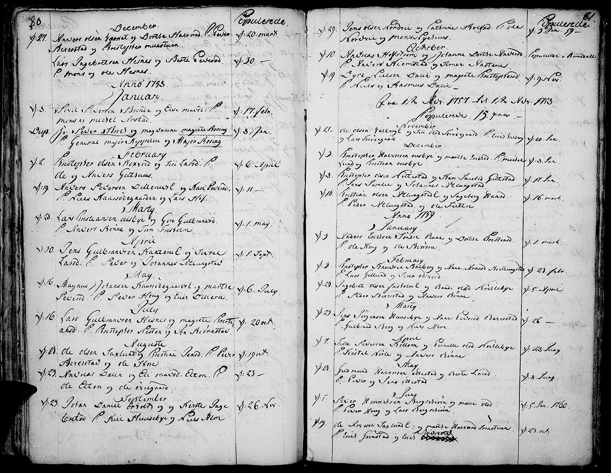 Stange prestekontor, SAH/PREST-002/K/L0005: Parish register (official) no. 5, 1754-1762, p. 80-81
